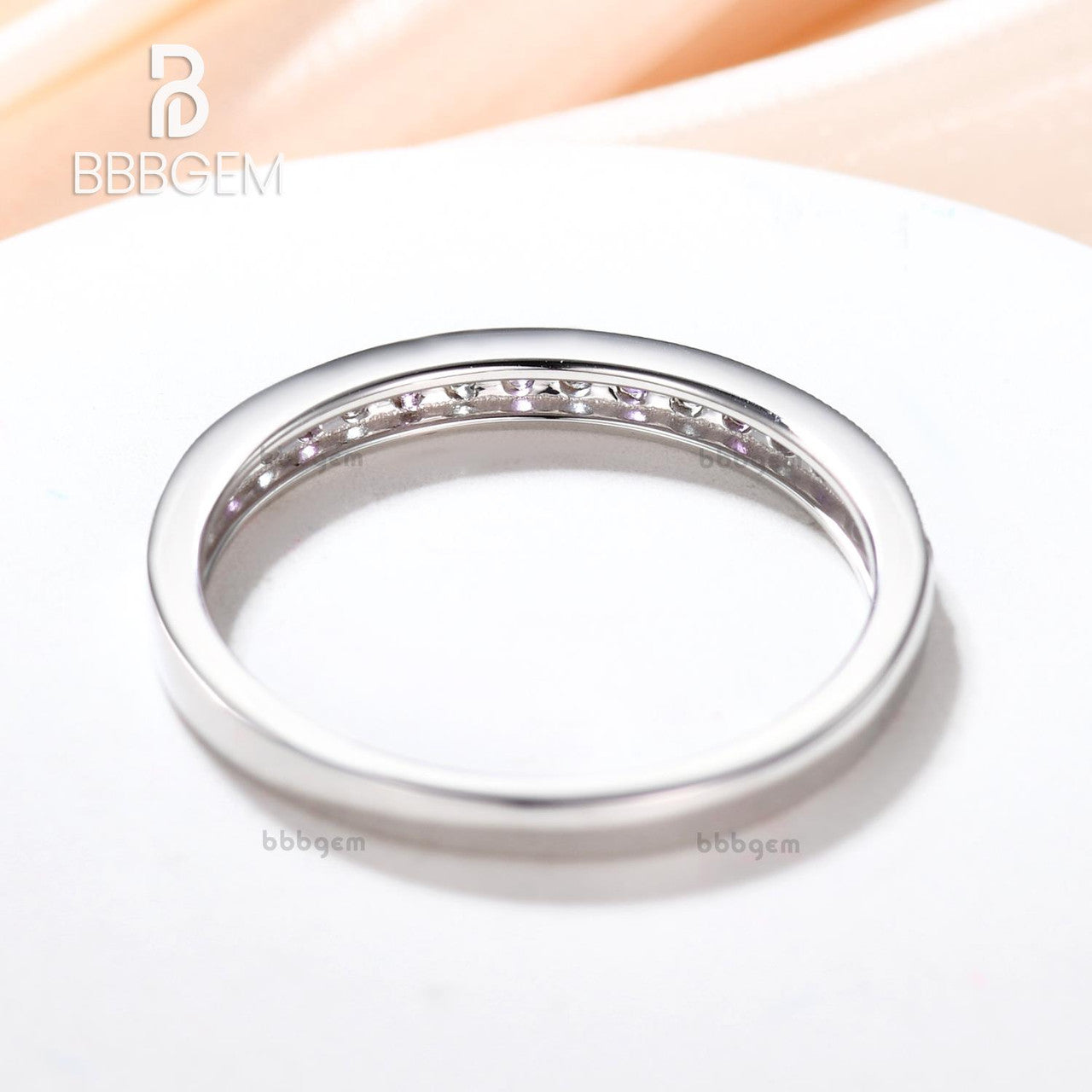 Milgrain Channel Set Half Eternity Band - Aquamarine & Amethyst Birthstone Ring for Women | Wedding, Anniversary, Birthday Gift Jewelry