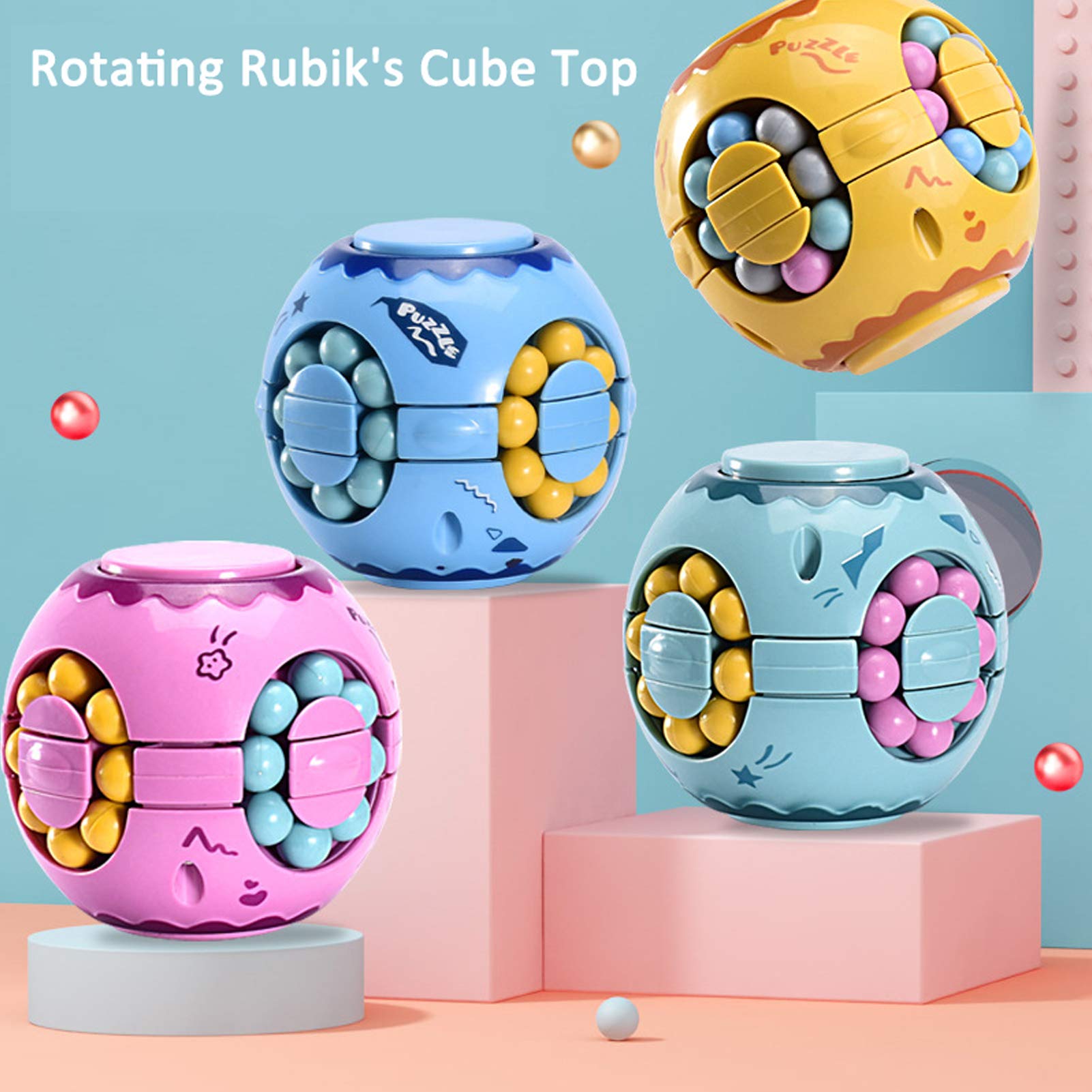 Rotating Magic Bean Cube Spinner Fidget Toy - Stress Relief & Anxiety Relief Puzzle for Adults & Kids - Educational Learning Toy for Focus & Relaxation - Perfect for Office, School & Home Use (Pink)