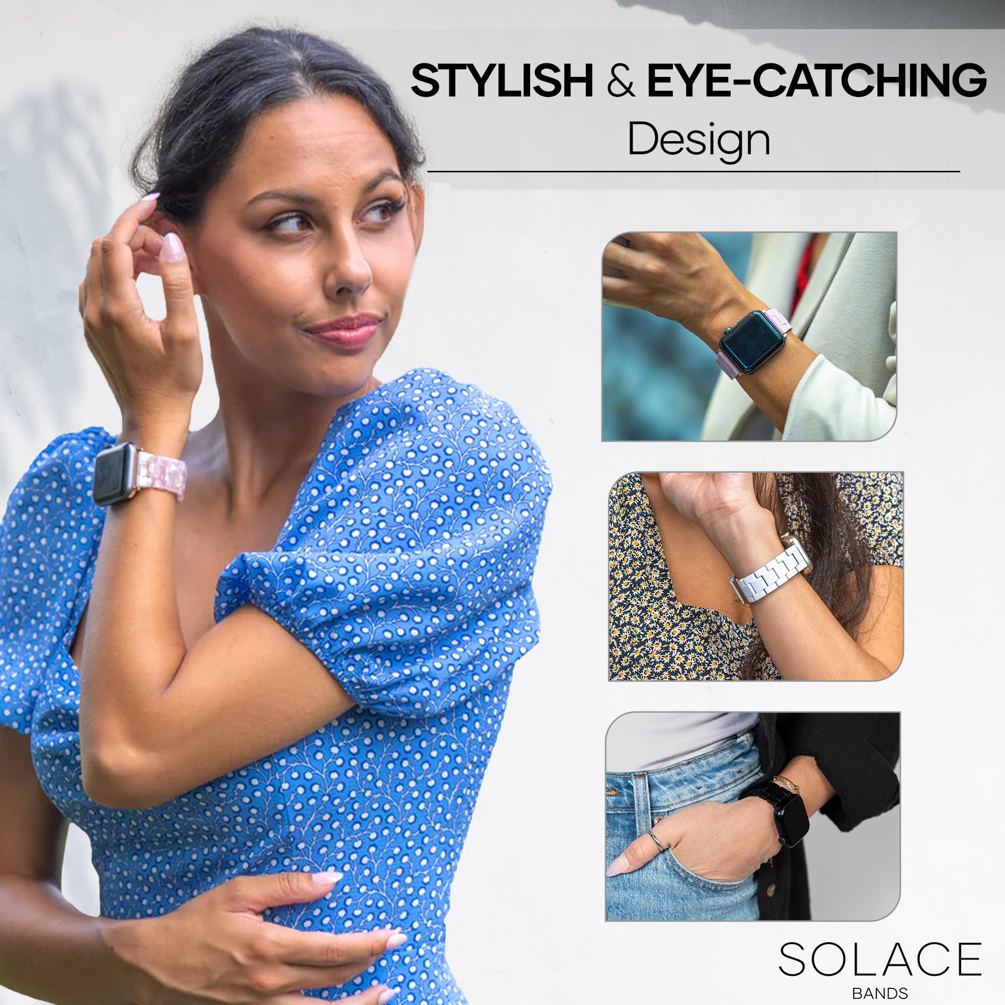Solace Bands Lightweight Durable Apple Watch Band - Universal Fit for Women & Men, Compatible with iWatch 38mm 40mm 41mm 42mm 44mm 45mm 49mm Ultra, SE & Series 1-10 (Matte Solid) | Perfect for Workouts, Daily Wear & Fashion Accessories