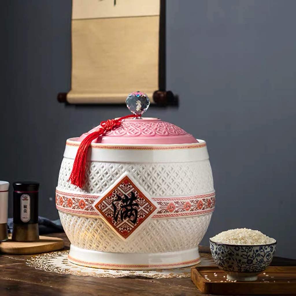 Vintage Ceramic Cereal Storage Container - Traditional Chinese Style Porcelain Grain Dispenser for Cereal, Flour, Sugar, Coffee, Rice, Nuts, Snacks, Pet Food & Tea - Perfect for Kitchen Pantry Organization & Countertop Display by M I A