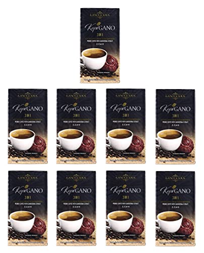 Gano Excel 9 Boxes Ganoderma 3-in-1 Coffee Mix - Organic Reishi Mushroom Instant Coffee for Energy Boost & Immunity Support - Perfect for Morning Routine, Office Work & Travel