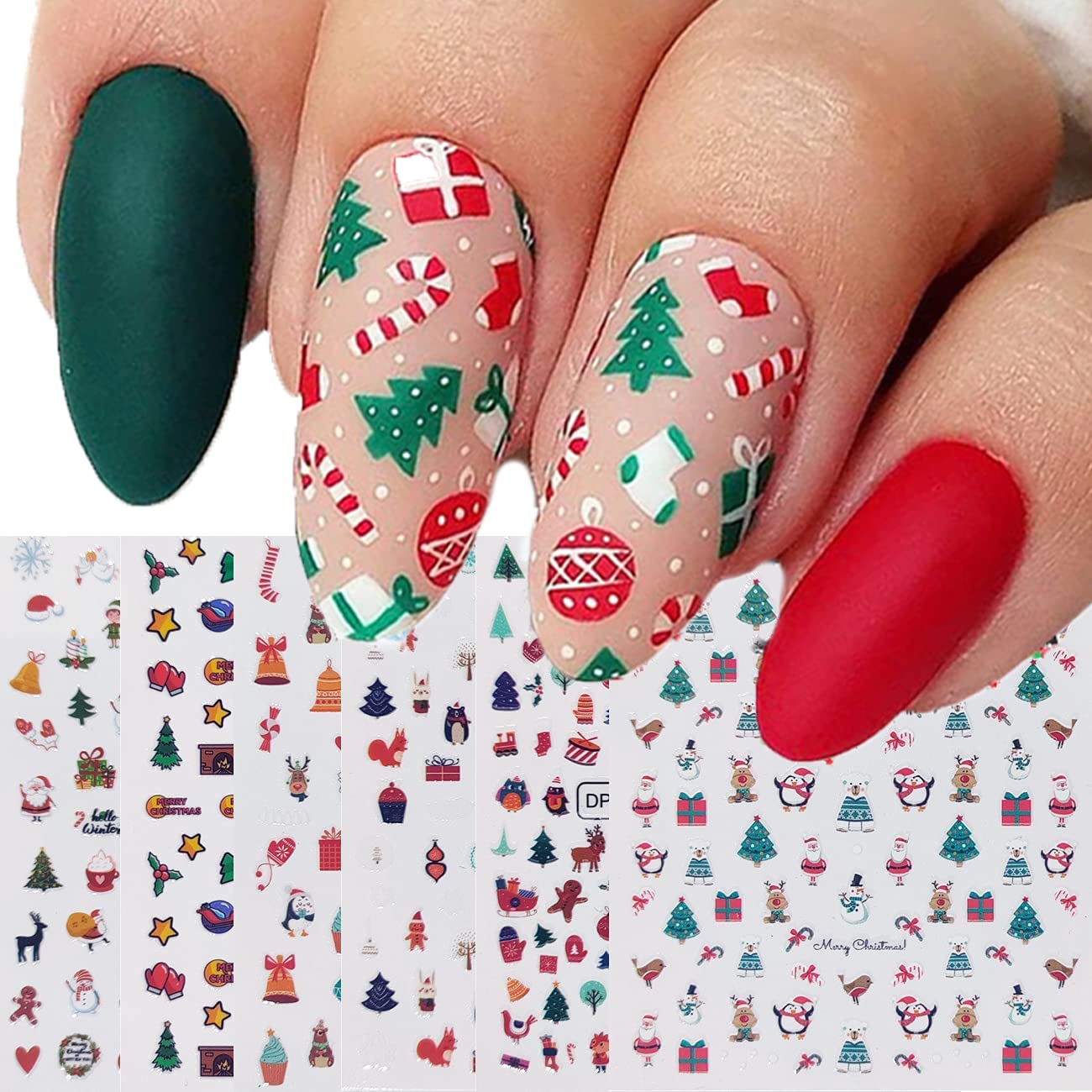 6 Sheets Christmas Nail Art Stickers - 3D Self-Adhesive Snowman, Snowflake, Christmas Tree, Santa Claus, Elk & Bell Designs | DIY Winter Nail Decals for Women, Girls & Kids | Perfect for Holiday Parties, Gift Giving & Festive Nail Art