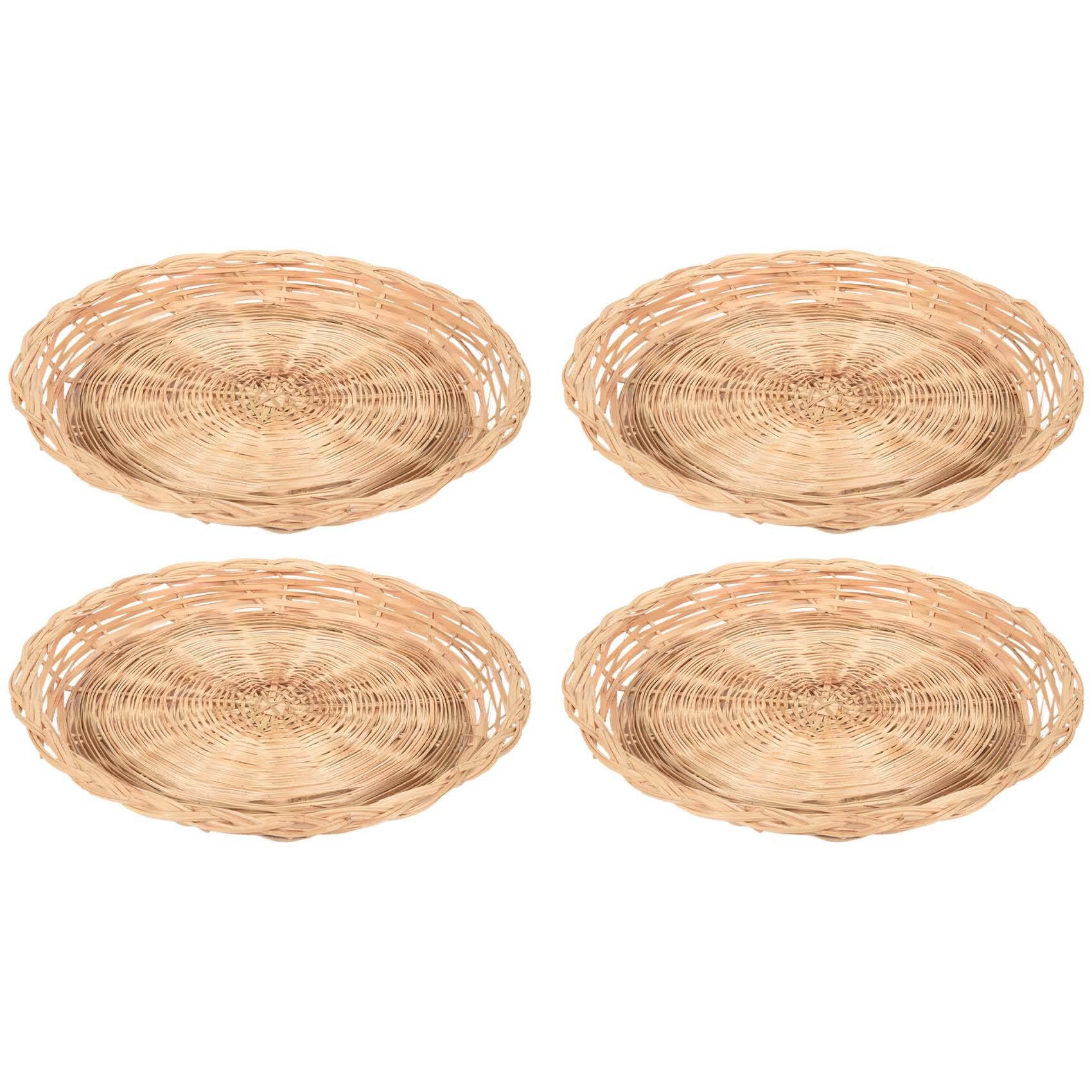 4 Pack Bamboo Paper Plate Holders - 10 Inch Round Woven Plate Stand, Reusable Eco-Friendly Plate Rack for Picnic, BBQ, Party & Outdoor Dining, Natural Color (Medium Size) - Perfect for Camping, Beach Parties & Family Gatherings