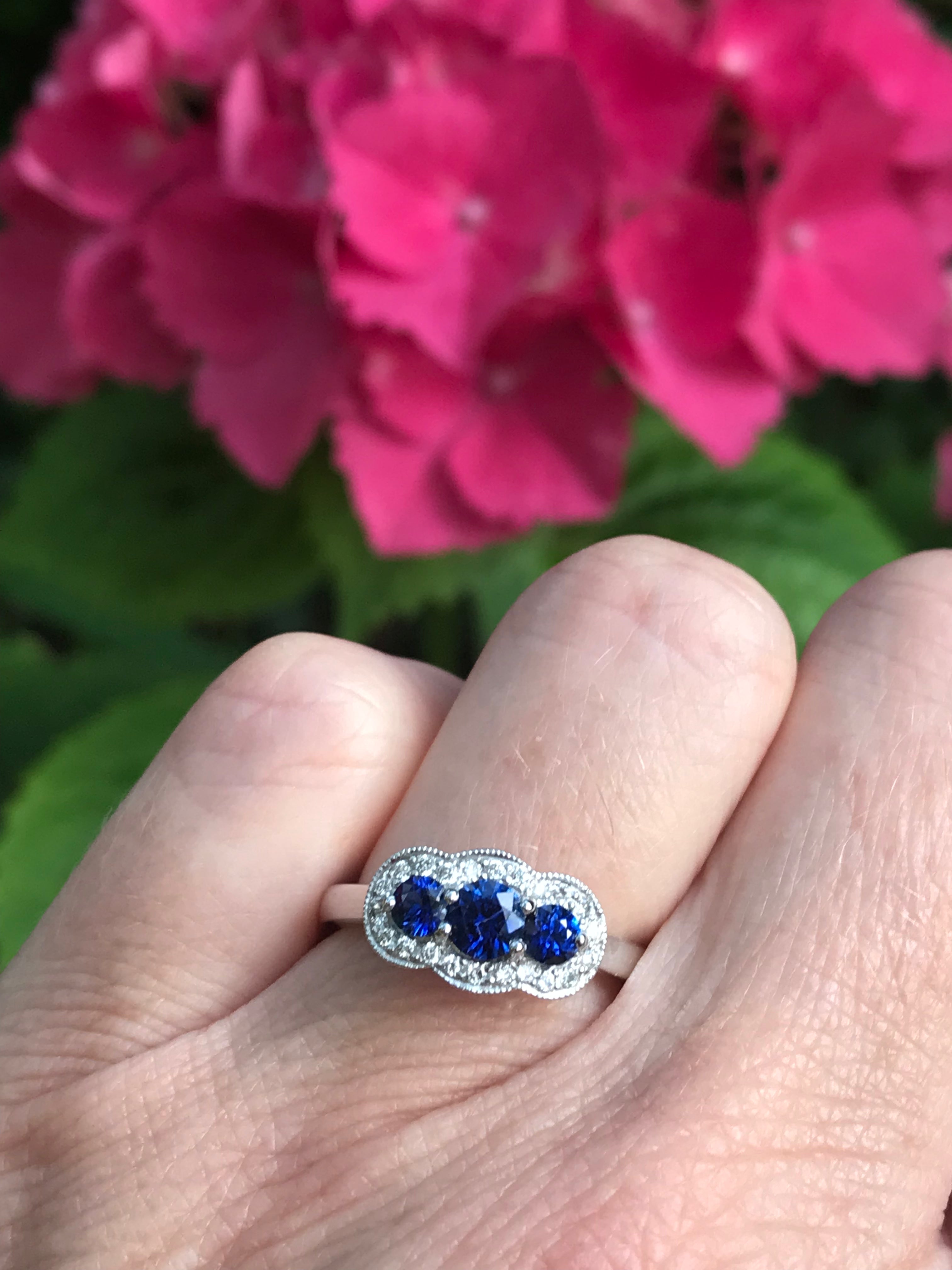 Platinum Trilogy Sapphire & Diamond Engagement Ring for Women - Elegant Wedding, Anniversary, or Promise Jewelry Gift