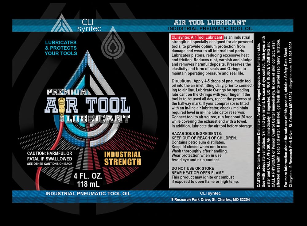 Premium Air Tool Lubricant - 4 FL. OZ. Industrial Pneumatic Tool Oil for Air Compressors, Nail Guns & Power Tools - Extends Tool Life & Prevents Rust