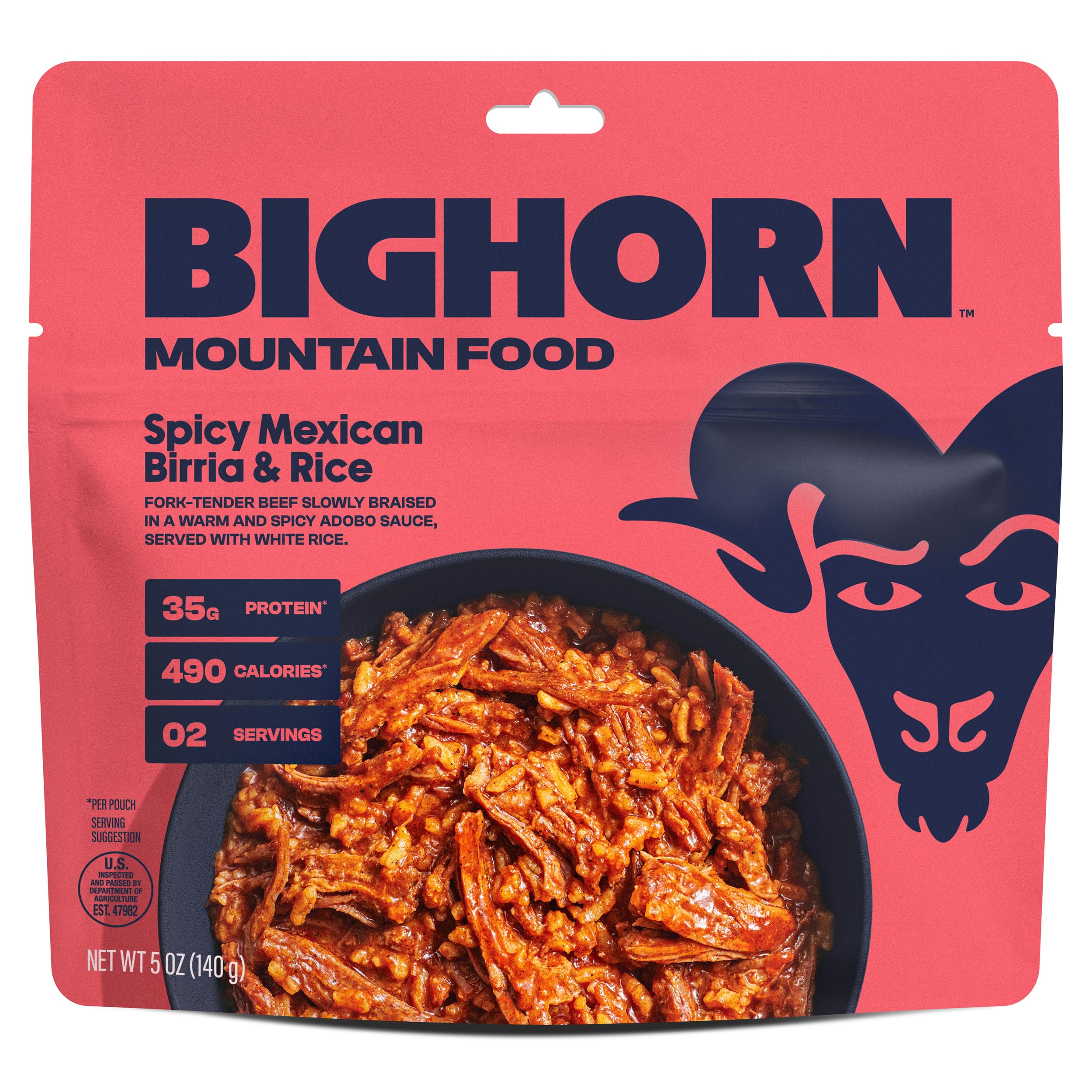 BIGHORN Mountain Food Spicy Mexican Birria and Rice - Freeze Dried Backpacking Meals - Dehydrated Camping Food - Just Add Water - Great Taste - 2 Servings - Perfect for Hiking, Emergency Preparedness & Outdoor Adventures