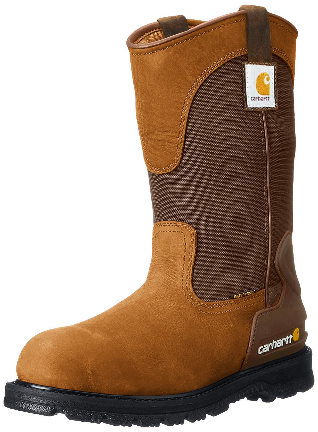 Carhartt Men's Heritage Waterproof 11-Inch Soft Toe Wellington Work Boots - Bison Brown Oil Tan - Size 9 Wide - Durable Construction Boots for Outdoor Work, Farming & Heavy Duty Jobs
