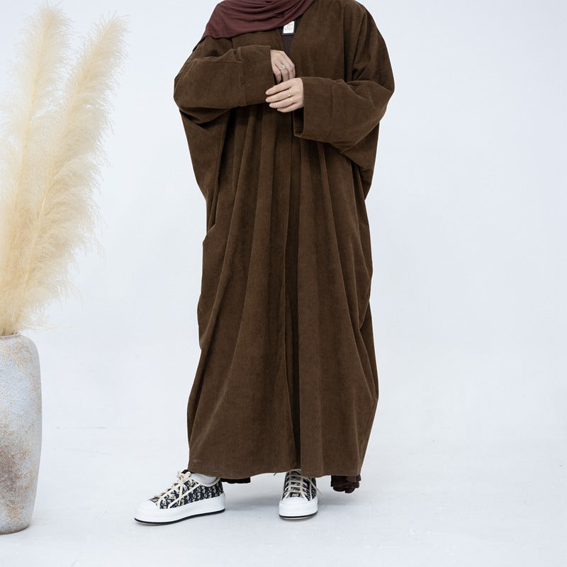 Stylish Corduroy Winter & Fall Muslim Women's Cardigan Open Abaya Coat - Perfect for Prayer, Modest Fashion & Cold Weather Layering
