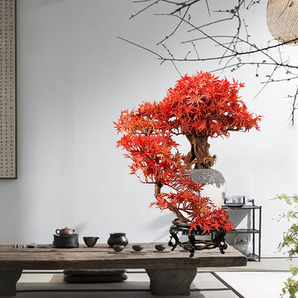 23.6 Inch Artificial Bonsai Tree - Faux Potted Pine & Red Maple Leaf Plant for Home & Office Decor | Perfect for Living Room, Desk, Shelf Display & Zen Garden Decorations