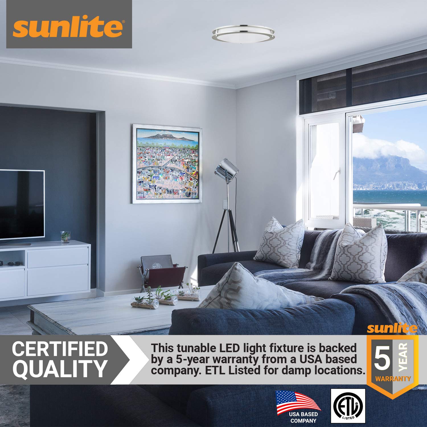 Sunlite 87773 18-Inch LED Flush Mount Ceiling Light Fixture - 28W (100W Equivalent), 2000 Lumens, Adjustable CCT 2700K-5000K, Dimmable, 50K Hours Lifespan, Brushed Nickel - Perfect for Bedroom, Kitchen, Hallway & Office Lighting