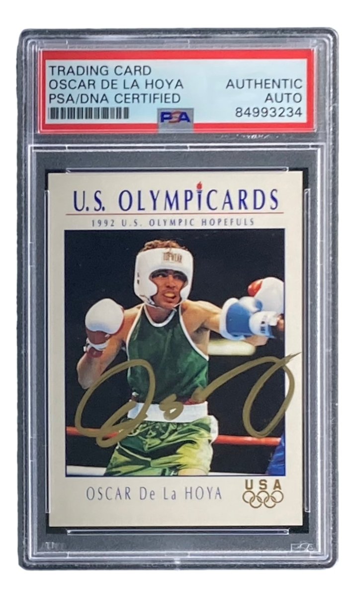Oscar De La Hoya Signed 1992 Impel Olympicards #23 Rookie Card PSA/DNA Certified - Rare Boxing Memorabilia for Collectors & Sports Fans - Perfect for Display in Man Cave, Sports Room or Gift for Boxing Enthusiasts