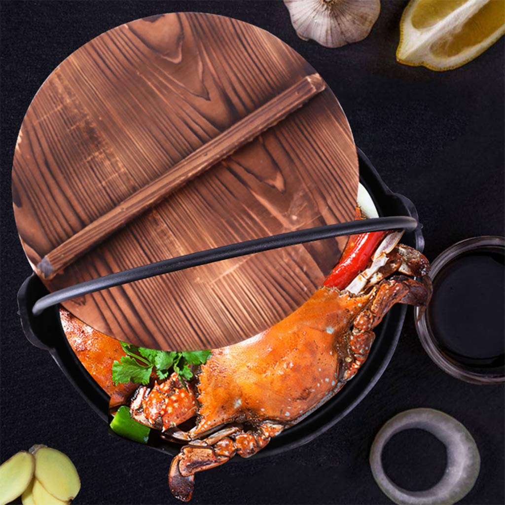 Handmade Fir Wooden Pot Lid Cover - Anti-Scalding Wok Lid with Iron Frame - Durable Wooden Pan Cover for Cooking, Stir Fry & Kitchen Safety - Perfect for Stovetop, Oven & Outdoor Cooking