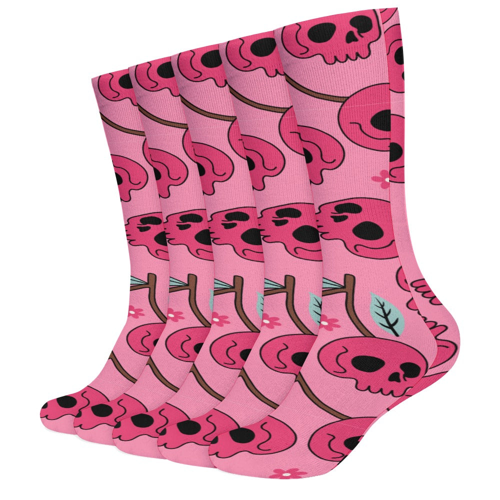 **Breathable Cherry Skull Pattern Stockings (5-Pack) - Comfortable & Stylish for Cosplay, Halloween, and Gothic Fashion**