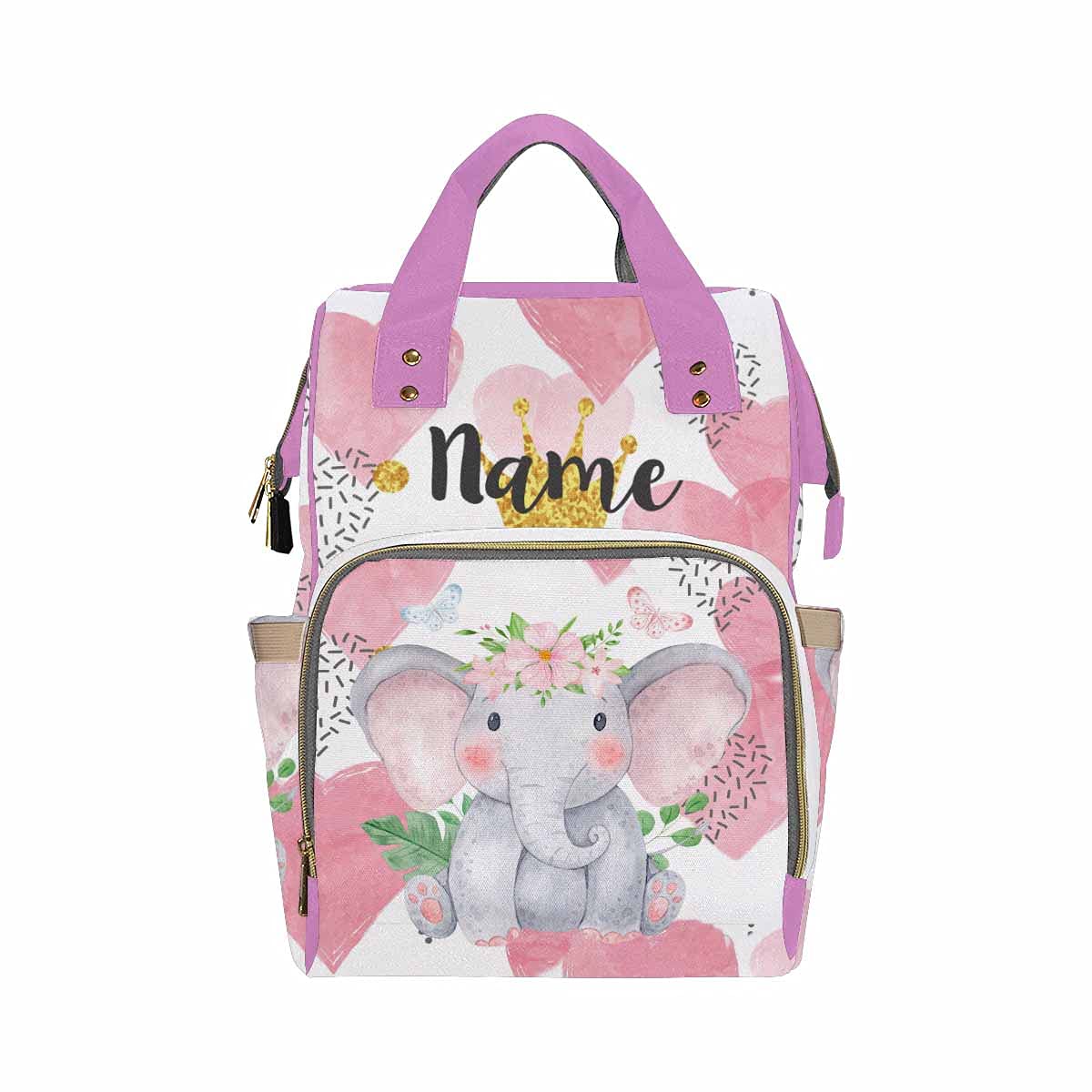 Custom Personalized Pink Diaper Backpack for Moms - Waterproof Baby Diaper Bag with Name, Multifunctional Nursing Travel Daypack for Baby Girls & Boys - Perfect for Outings, Daycare & Family Trips