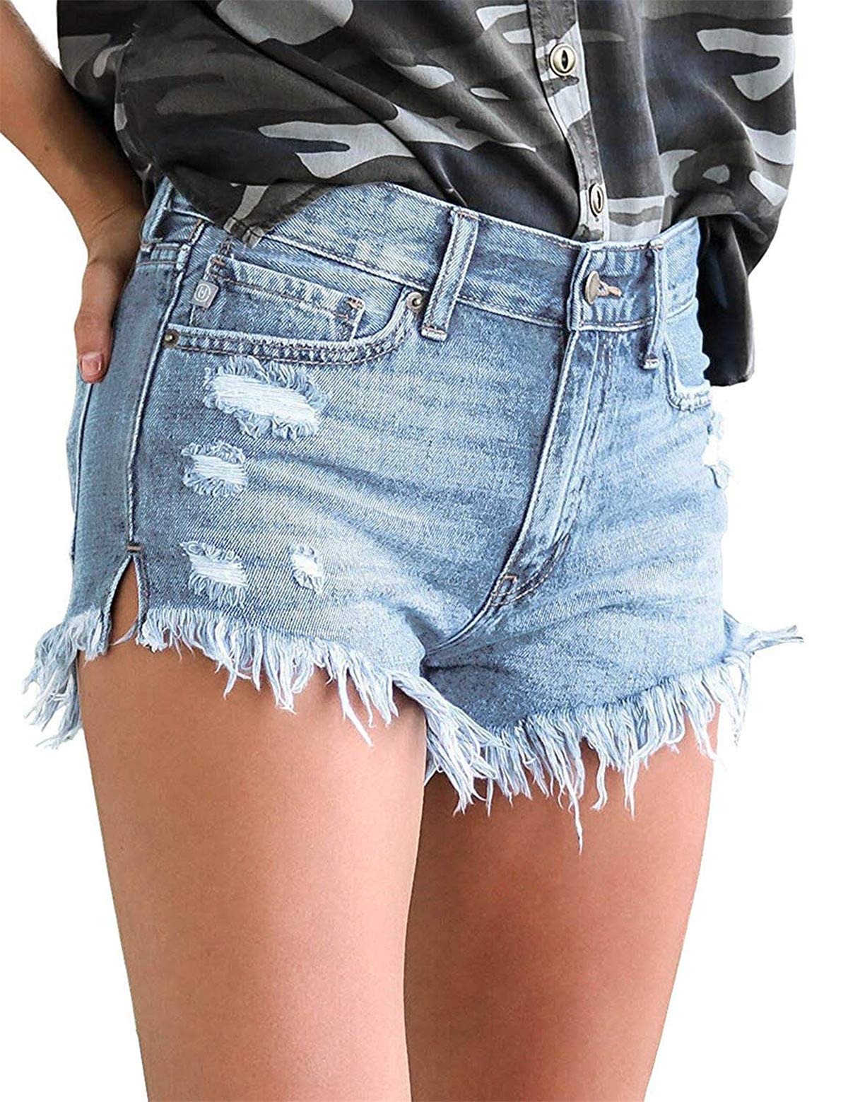 MODARANI Women's Distressed Ripped Denim Shorts - High Waisted Cut Off Jean Shorts for Summer | Perfect for Beach, Music Festivals & Casual Outfits