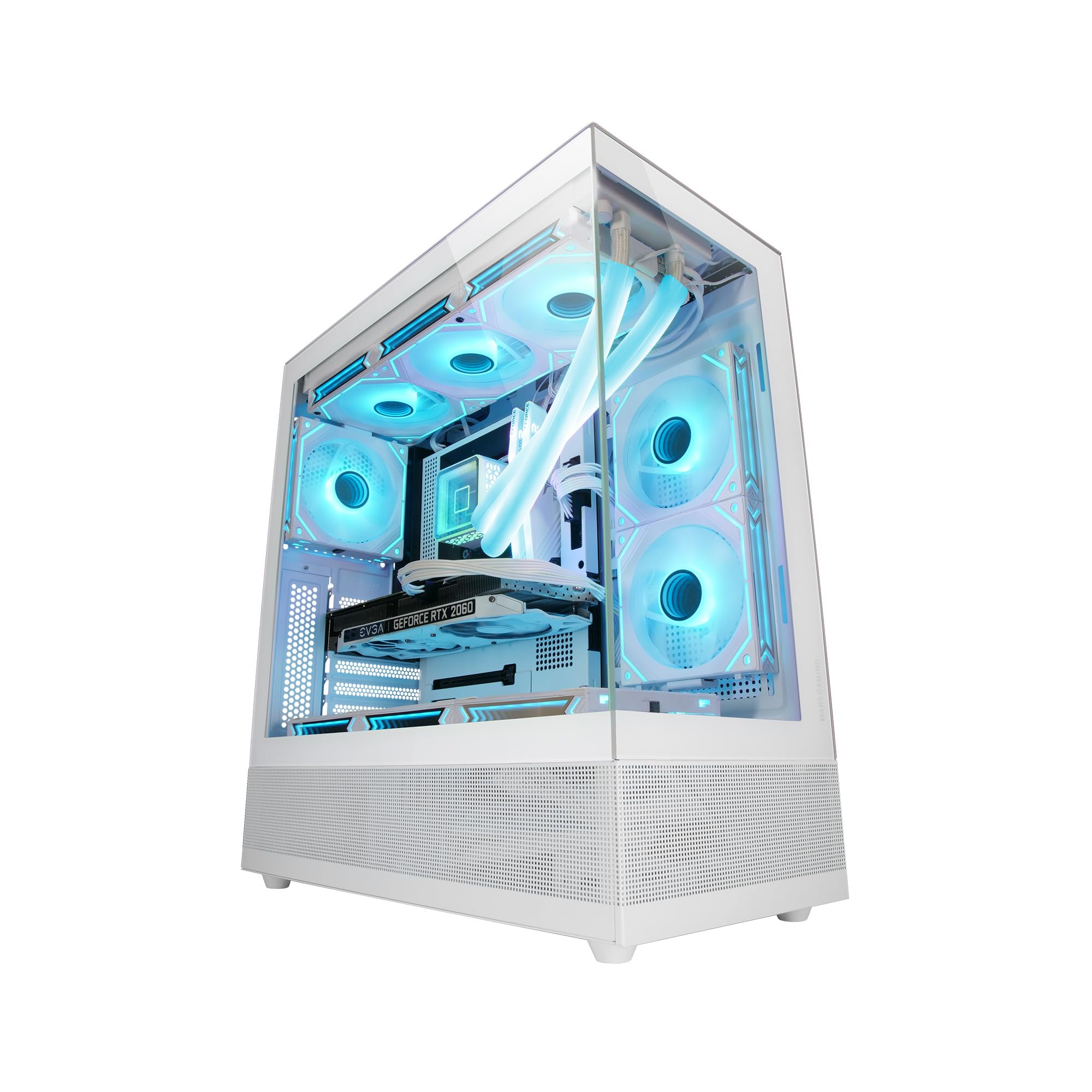 Mars Gaming MC-Set ATX PC Case - Tempered Glass Front & Side Panels, Airtech Mesh Bottom Design, Dual Chamber Gaming Mid Tower - Supports Up to 9 Fans - White - Perfect for High-Performance Gaming PCs & Streaming Setups