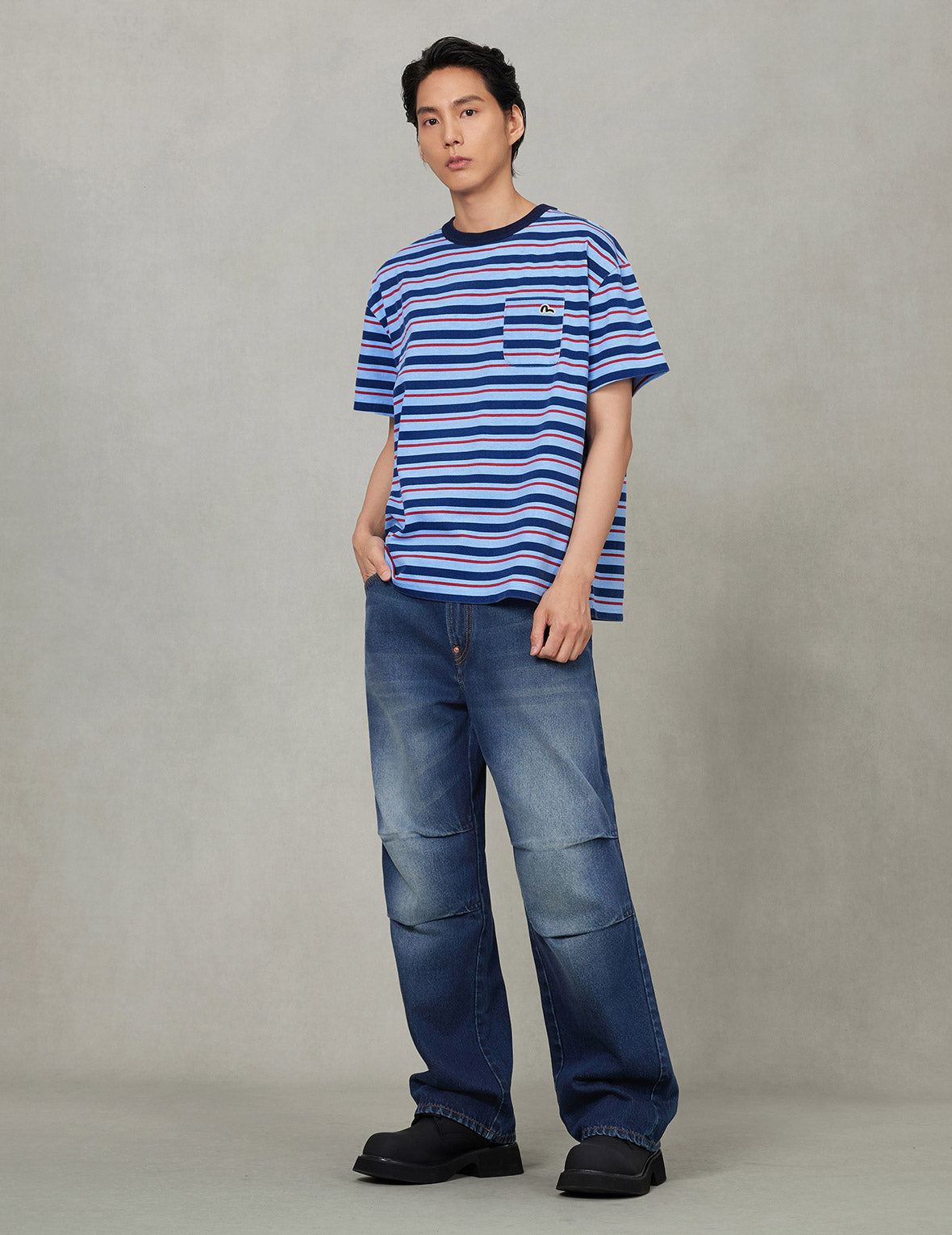 Seagull Appliqué Relaxed Fit Striped T-Shirt for Men - Casual Summer Beachwear & Vacation Outfit