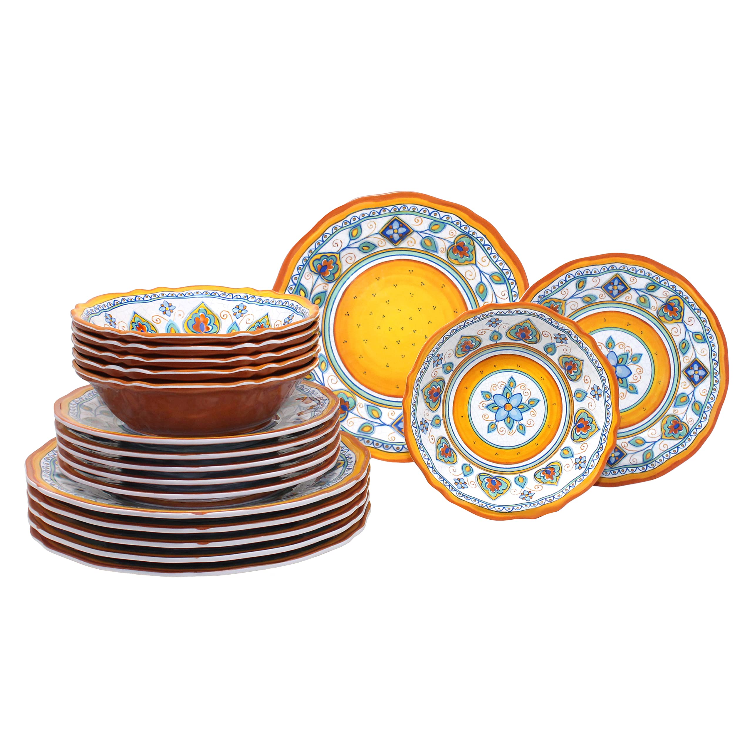 Luxury Melamine Dinnerware Set - 18-Piece Sienna Collection, Service for 6, Shatterproof & Dishwasher Safe - Perfect for Outdoor Dining, Picnics, and Everyday Elegant Table Settings