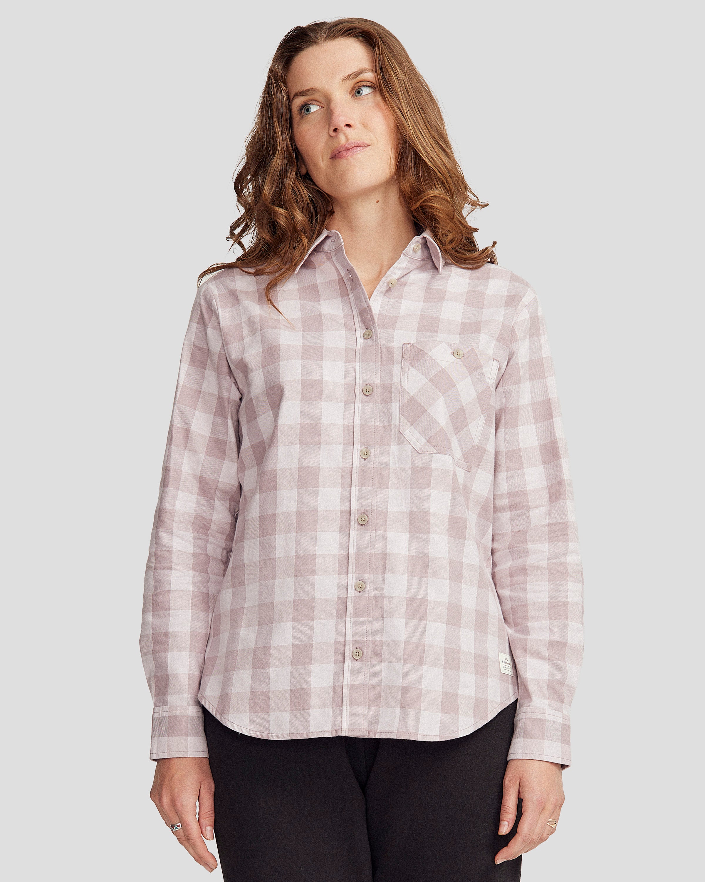 Women's Fyfe Long Sleeve Shirt - Thistle Gingham Plaid Top for Casual Wear & Office Outfits | Stylish Fall & Winter Fashion