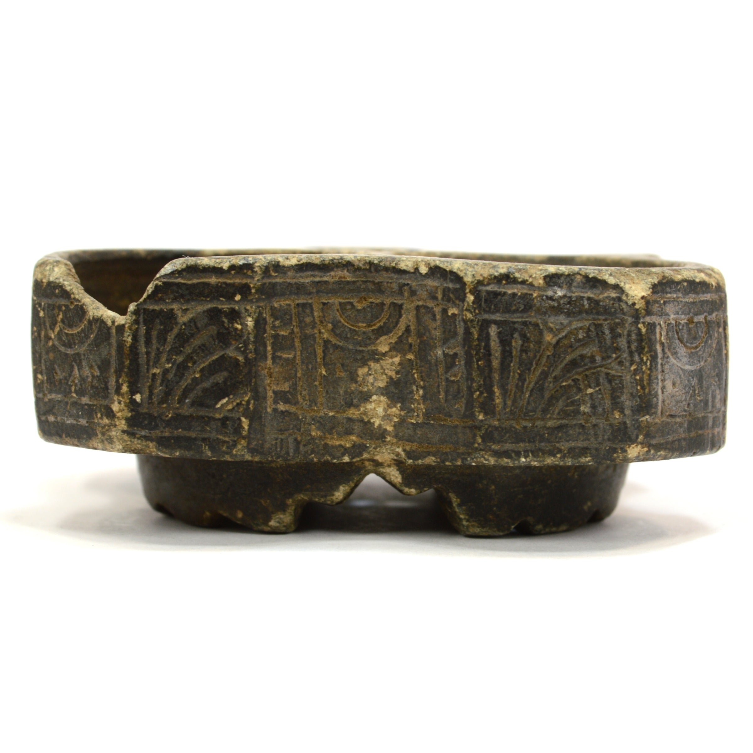 Ancient BACTRIAN STONE VESSEL - Handcrafted Steatite/Chlorite 4-Chamber Bowl with Intricate Incised Designs - Perfect for Home Decor, Museum Display & Ancient Art Collection