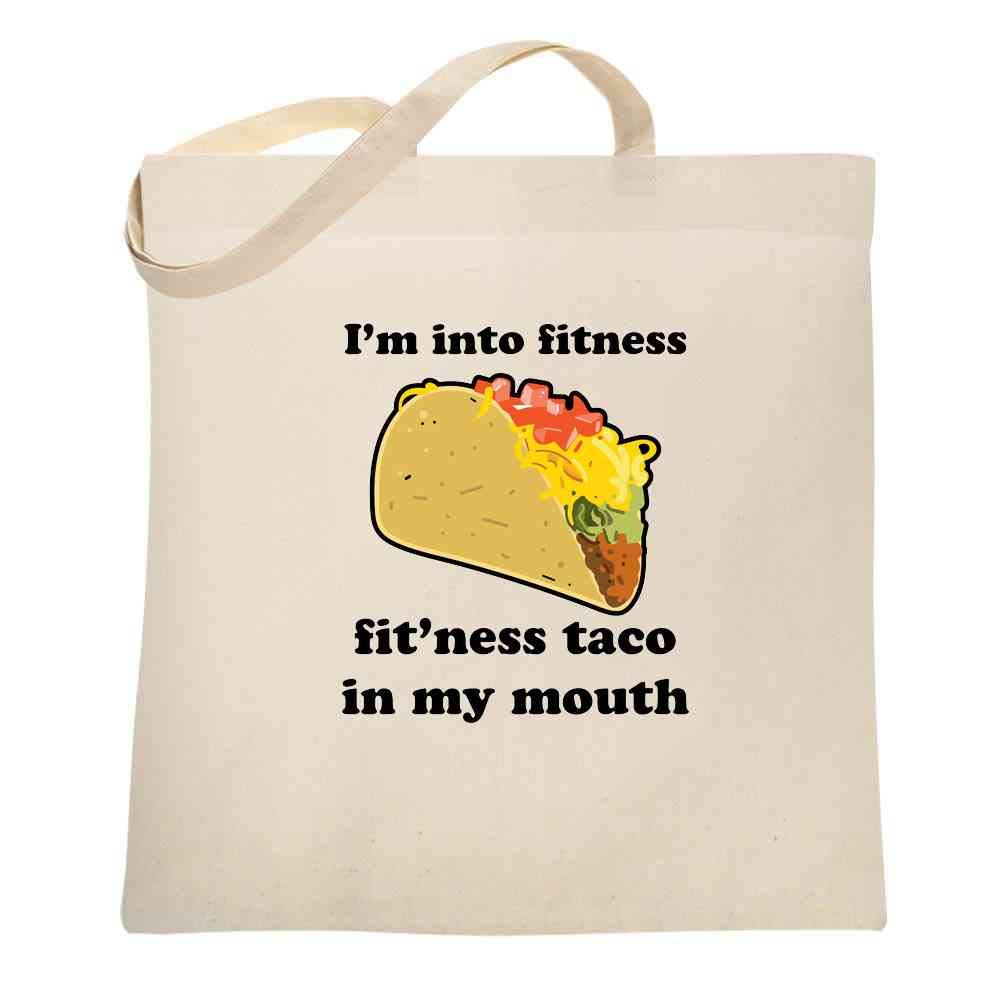 Funny Fitness Taco Tote Bag - 15x15 Inches Large Canvas Gym Bag | Pop Threads Humorous Workout Accessory for Gym, Yoga & Beach | Great Gift for Fitness Lovers