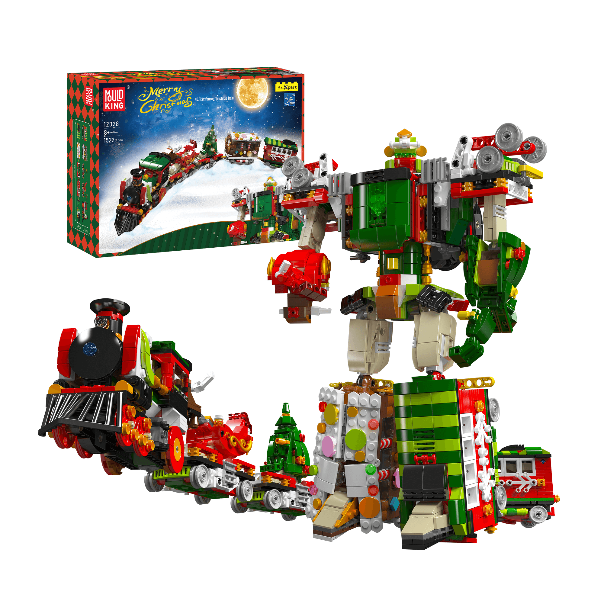 Mould King 12028 2-in-1 Transformer Christmas Train Building Blocks Set - 1,522 Pieces STEM Toy for Kids & Adults | Holiday Decor, Christmas Gift, DIY Model Train for Home Decoration & Collectors
