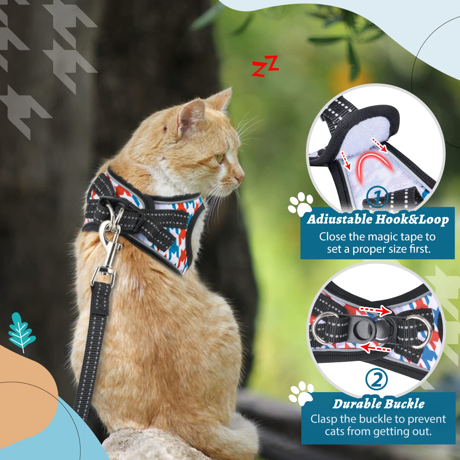 Adjustable Cat Harness & Leash Set - Soft Escape Proof Vest for Small Cats & Kittens, Reflective Pet Walking Harness for Travel & Outdoor Adventures (Ideal for Park Visits, Hiking & Safe Outdoor Exploration)