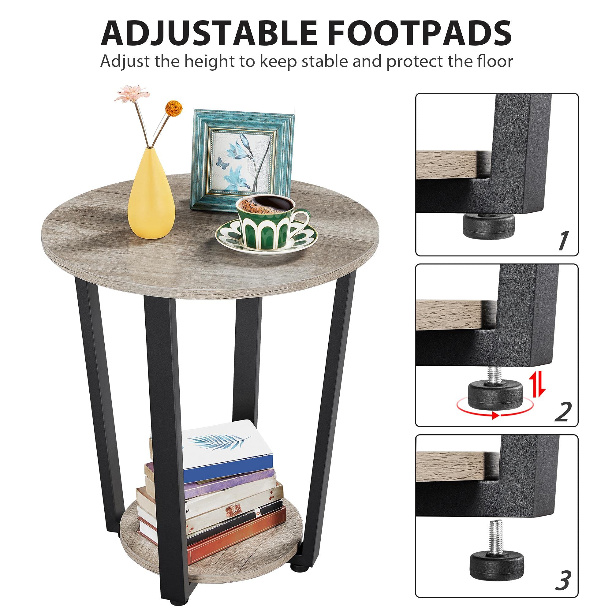 Yaheetech Farmhouse Round End Table with Storage Shelf - 2 Tier Sofa Side Table with Sturdy Metal Frame & Wood Top for Living Room, Bedroom, Small Spaces - Easy Assembly, Gray - Perfect for Coffee, Books, and Decor