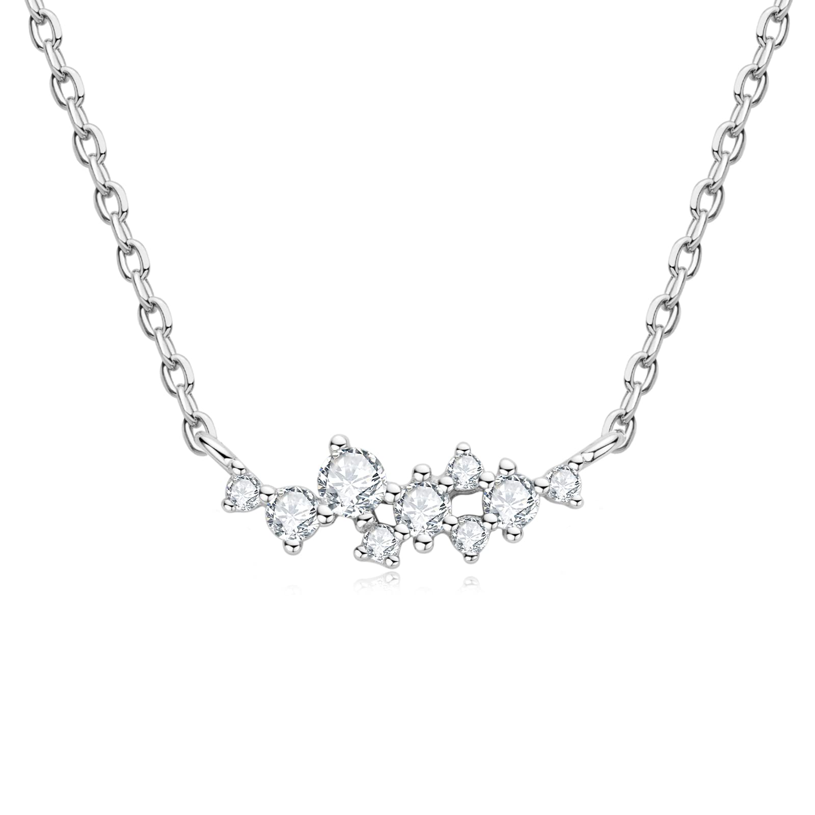 Moissanite Necklace for Women - Sterling Silver Cluster D Color VVS1 Round Cut Pendant, Dainty Layering Choker Jewelry (16-18 Inch) | 925 Silver 18K White Gold Plated | Perfect Birthday & Christmas Gifts for Her | Ideal for Weddings, Anniversaries & Everyday Elegance