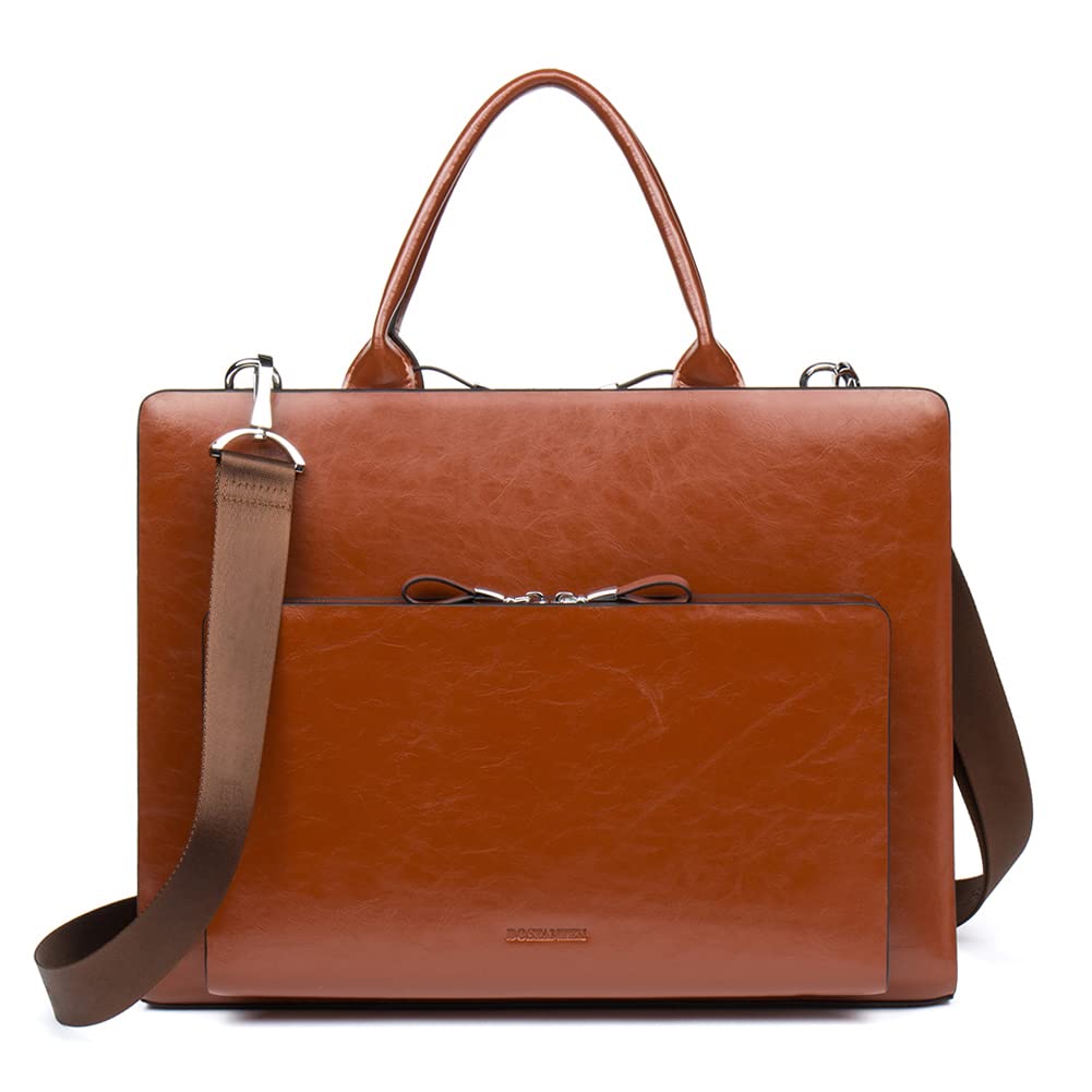 BOSTANTEN Women's Leather Briefcase - Vintage Slim Laptop Bag for Business, Work & Travel - Professional Lawyer Office Bag for Women (Fits 15.6