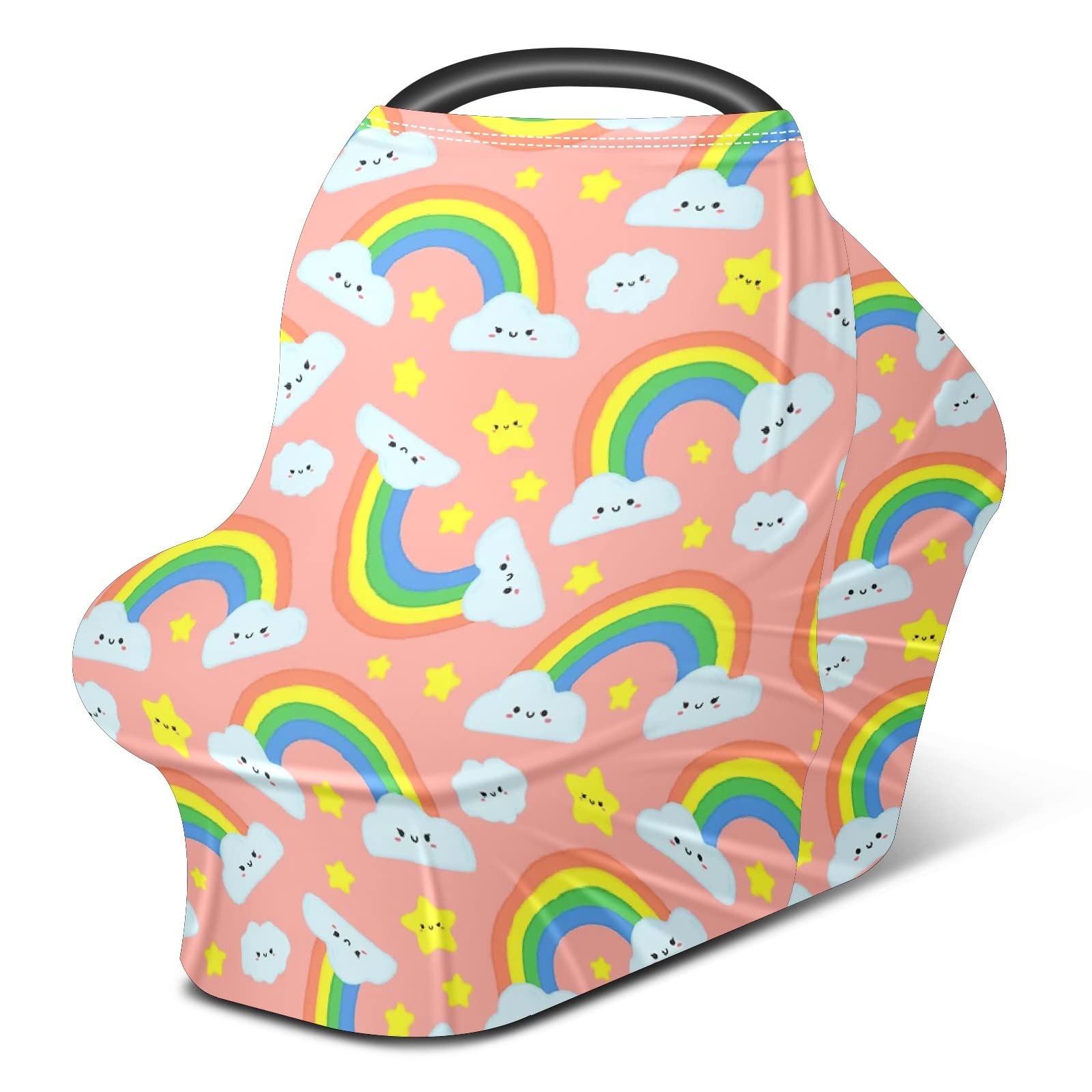 Soft Stretchy Baby Car Seat Cover & Nursing Scarf - Cute Rainbow Clouds Design for Boys & Girls | Multi-Use Infant Car Canopy, Stroller Cover & Breastfeeding Accessory for New Moms | Perfect for Travel, Shopping & Outdoor Activities