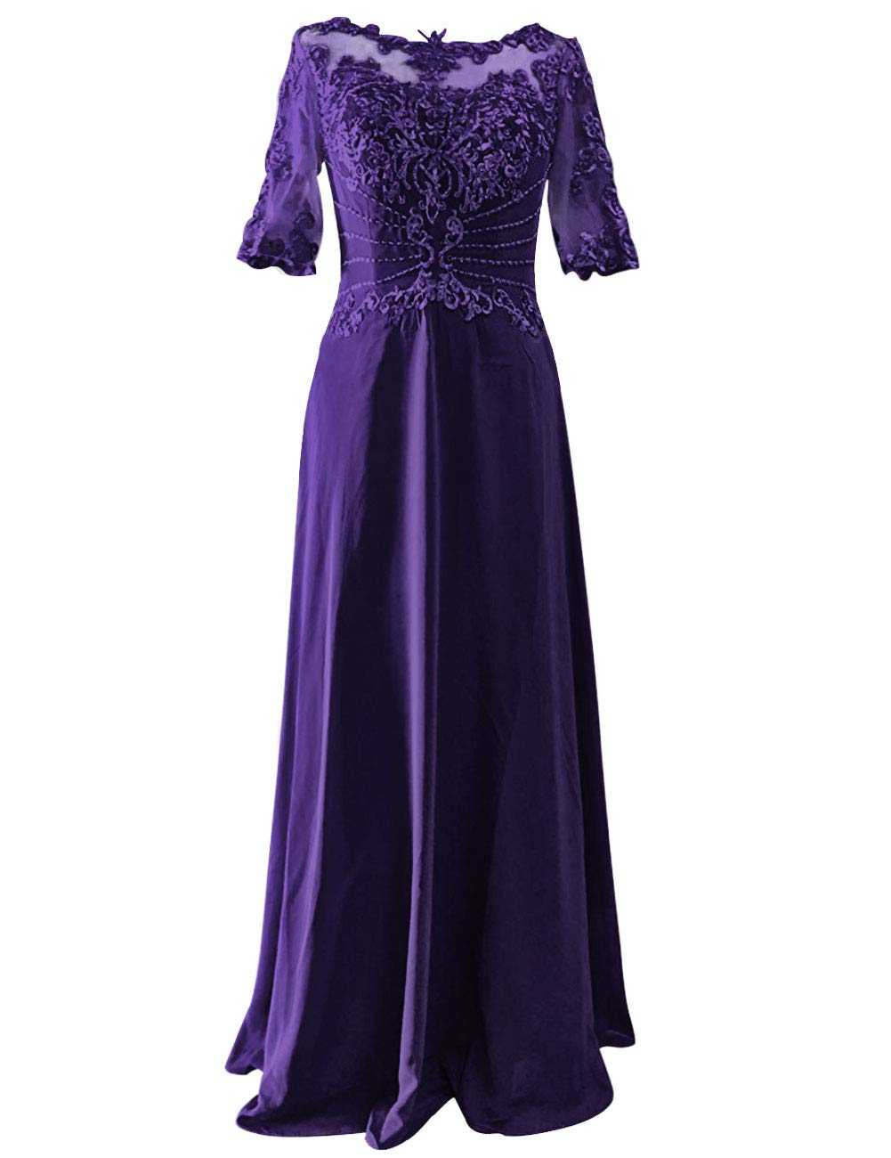 Elegant Mother of The Bride Dresses - Long Formal Evening Gown with Lace Applique & Beaded Short Sleeves | Perfect for Weddings, Galas & Special Occasions