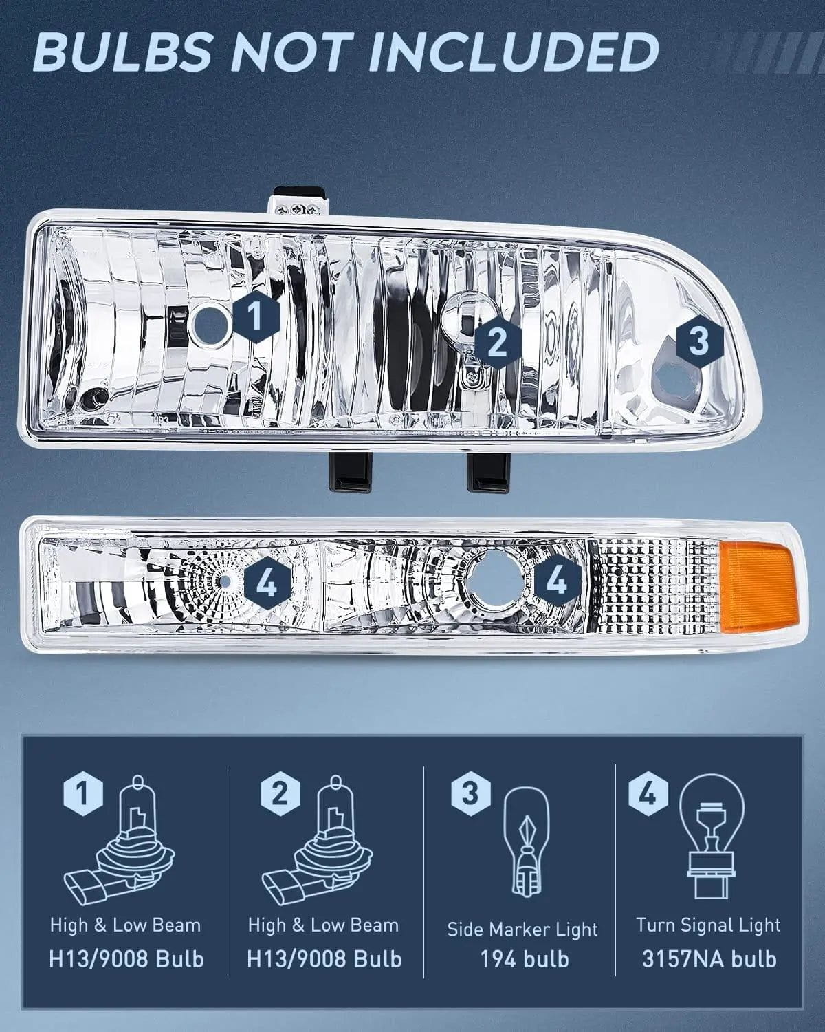 1998-2005 Chevy Blazer & S10 Replacement Headlight Assembly with Chrome Case & Amber Reflector - Compatible with 1998 1999 2000 2001 2002 2003 2004 2005 Models - Perfect for Night Driving & Auto Restoration Projects
