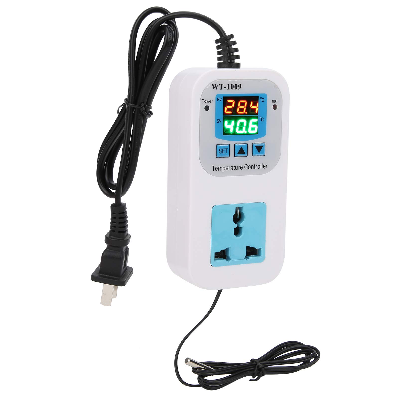 POCREATION WT-1009 Digital Temperature Controller - 2-Stage Outlet Thermostat with Heating/Cooling Modes for Homebrew Fermenter, Greenhouse, Terrarium (110V-220V, 1500W) | Perfect for Beer Brewing, Reptile Habitat & Plant Growth