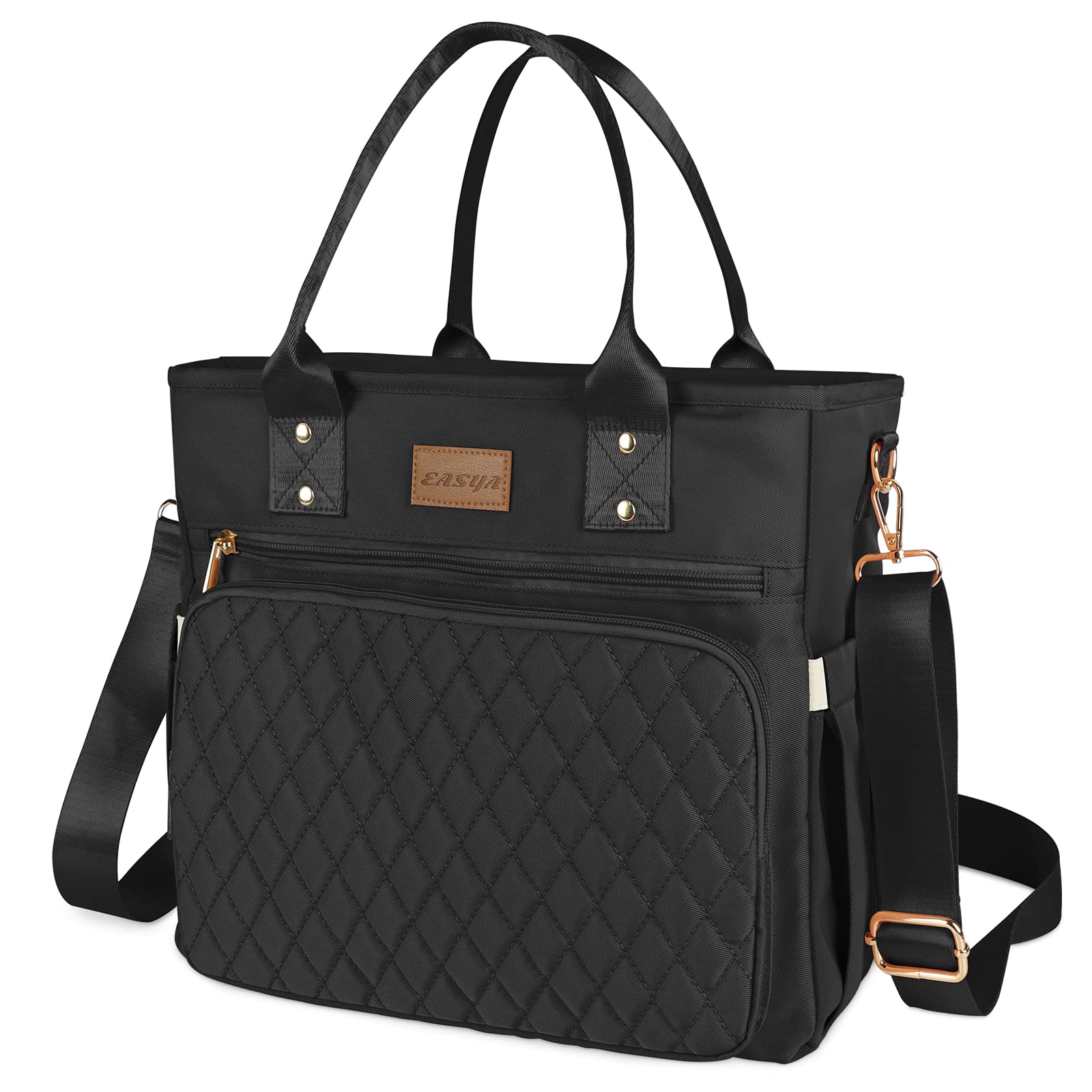 **EASYA Large Insulated Lunch Bag for Women - Durable Nylon Thermal Lunch Box for Work, Leakproof Cooler Tote with Storage Pocket - Perfect for Office, School, Picnics & Travel (Black)**