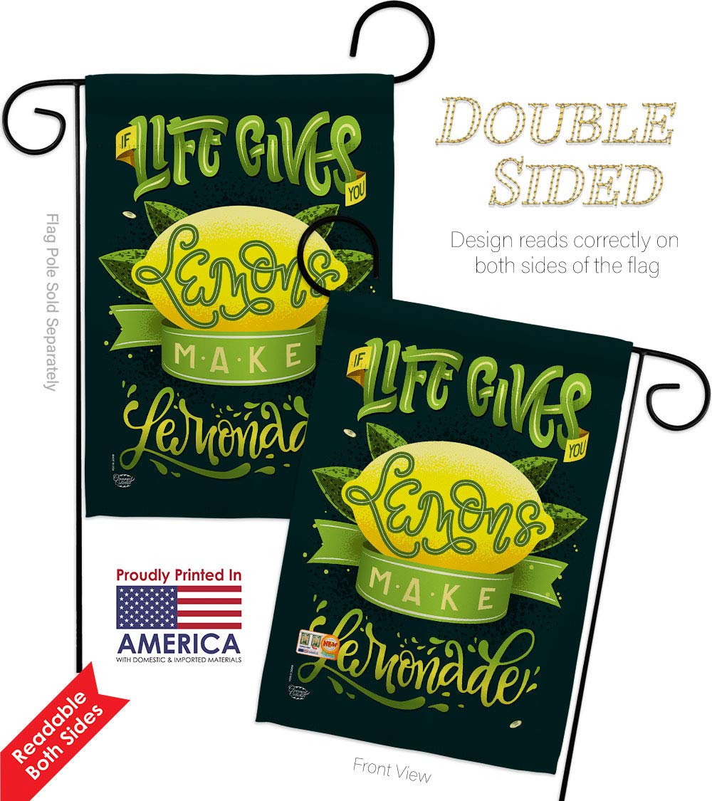Fruits Life Gives Lemons Garden Flag Set - Double-Sided 13x18.5 Inch Tropical Summer Yard Banner with Stand (Pineapple, Strawberry, Apple, Watermelon) - Made in USA - Perfect for Patio, Front Porch, and Backyard Decor