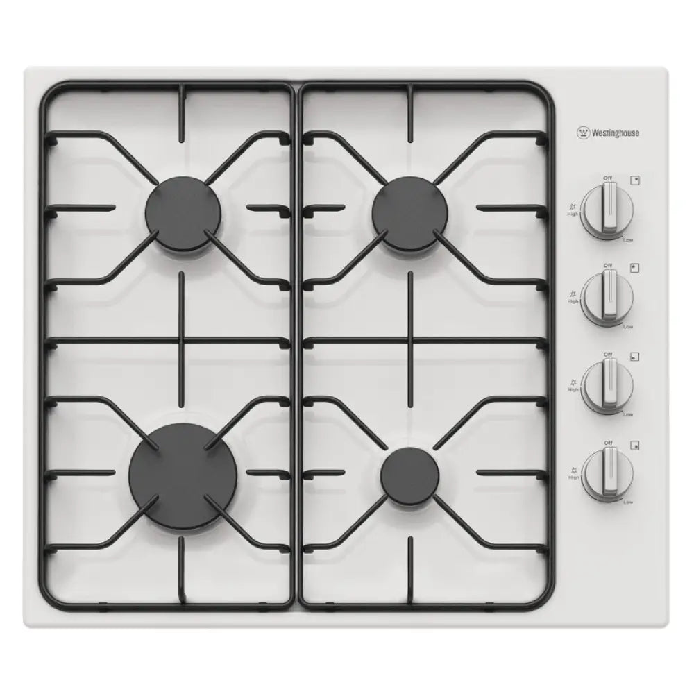 Westinghouse WHG640WC 60cm 4-Burner White Enamel Gas Cooktop - Perfect for Modern Kitchens & Home Cooking