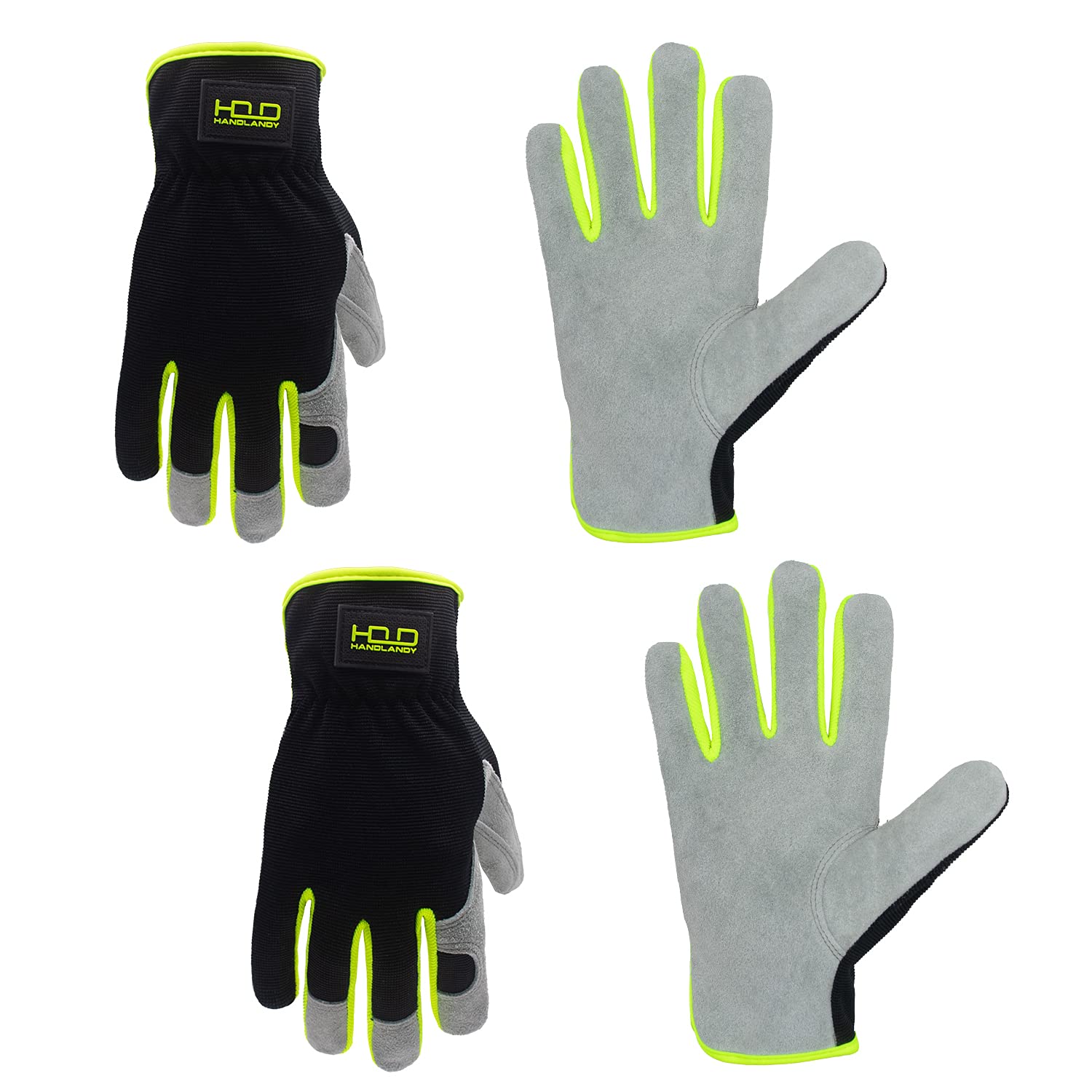 Premium Cowhide Leather Gardening Gloves for Men & Women - 2 Pairs Heavy Duty Work Gloves for Mechanics, Construction, Driving & Outdoor Activities | Durable, Comfortable & Breathable (XL, Grey) - Perfect for Gardening, Landscaping, DIY Projects & Farm Work