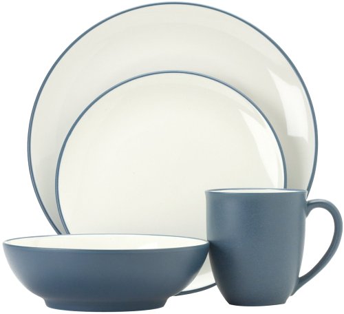 Noritake Colorwave Blue 16-Piece Dinnerware Set for 4 - Elegant Porcelain Plates, Bowls & Mugs - Perfect for Family Dinners, Entertaining Guests & Holiday Meals