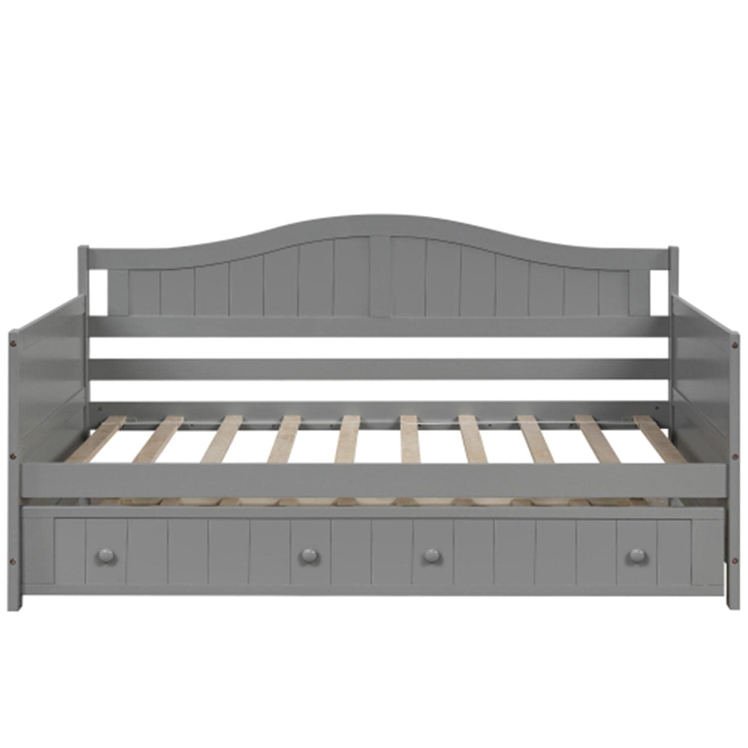 Twin Size Daybed with Trundle - Convertible Sofa Bed Frame with Wood Slat Support, No Box Spring Needed, Gray - Perfect for Guest Rooms, Small Spaces & Multi-Functional Living Areas