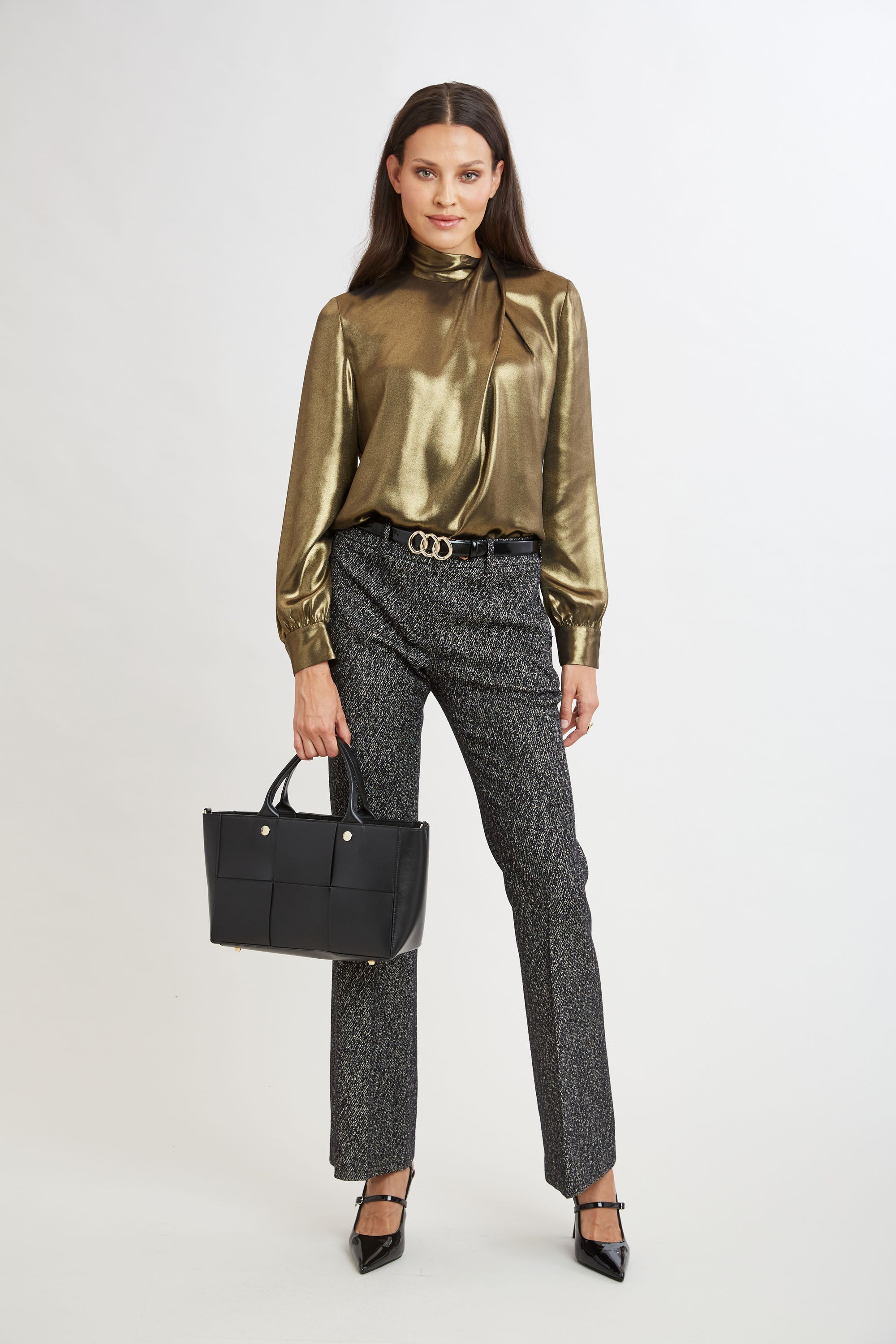 Elegant Metallic Draped Neck Blouse for Women - Party Wear & Evening Outfits - Perfect for Date Nights, Cocktail Events & Special Occasions