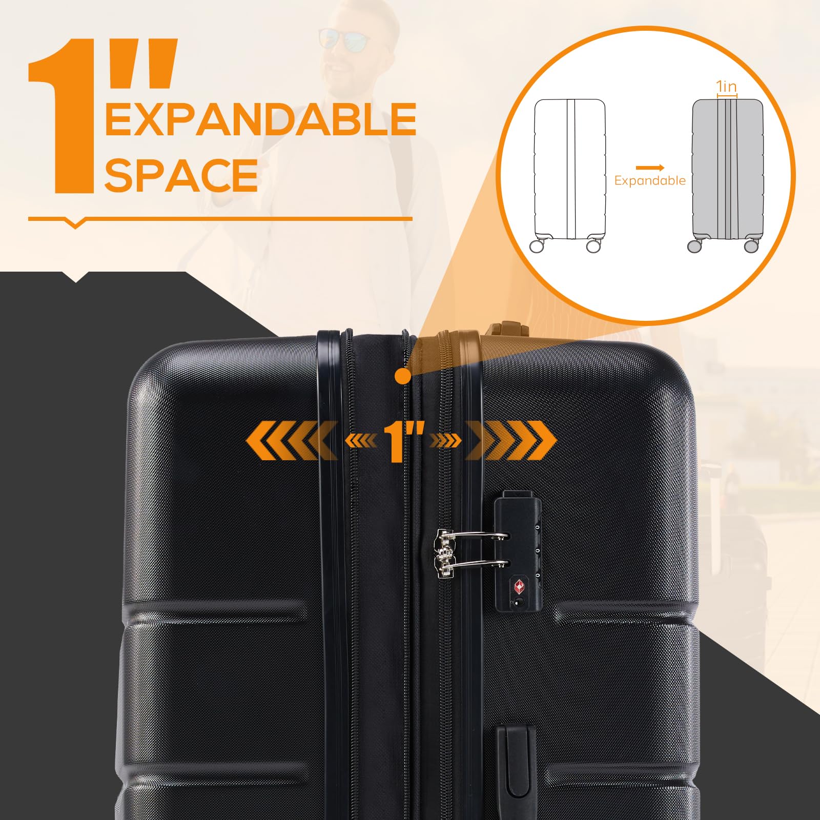 20 Inch Expandable Lightweight Carry-On Luggage with Spinner Wheels & TSA Lock - Hard Shell Rolling Suitcase for Air Travel, Business Trips & Weekend Getaways