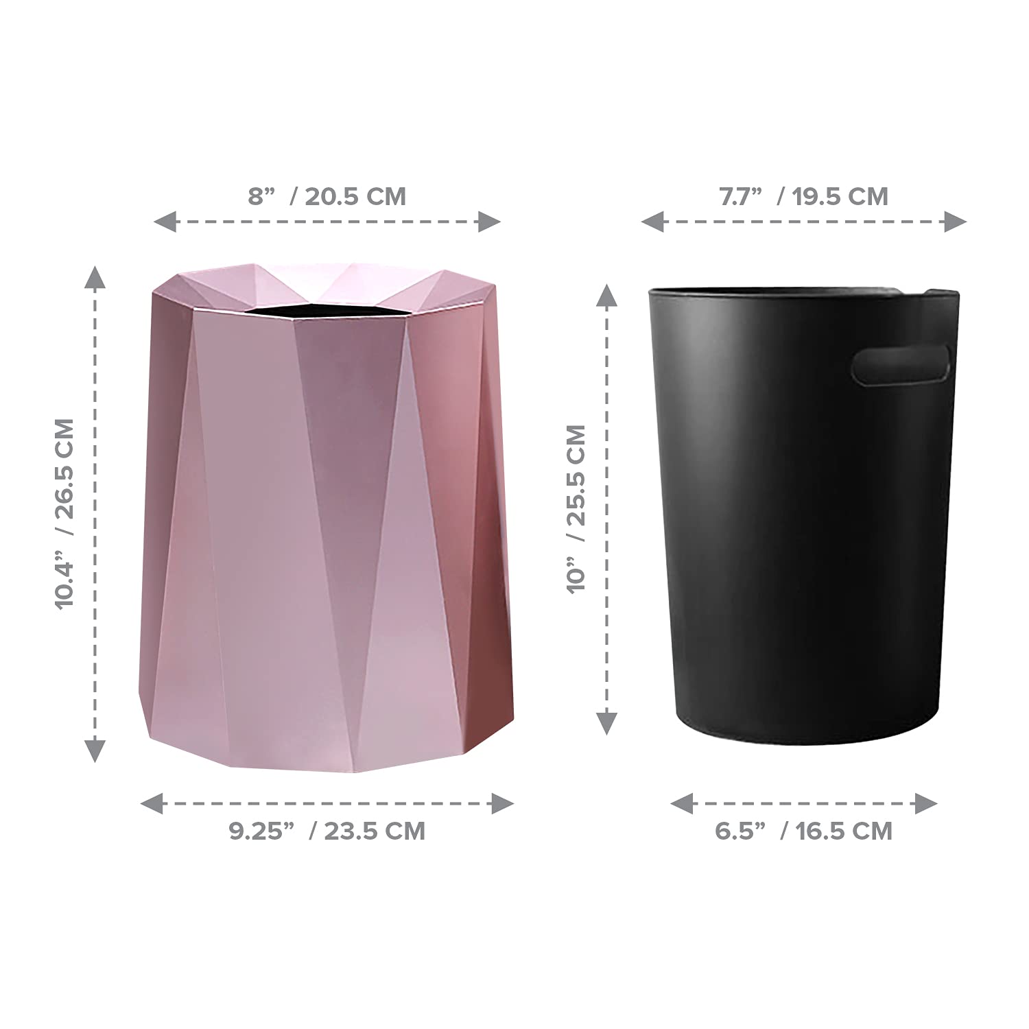 Premium Nordic Open Top Geometric Trash Can - Double Barrel Waste Bin with Removable Plastic Liner, 8L/2.1Gal Capacity - Elegant Rose Gold Garbage Can for Living Room, Bedroom & Bathroom | Perfect for Home, Office & Hotel Decor