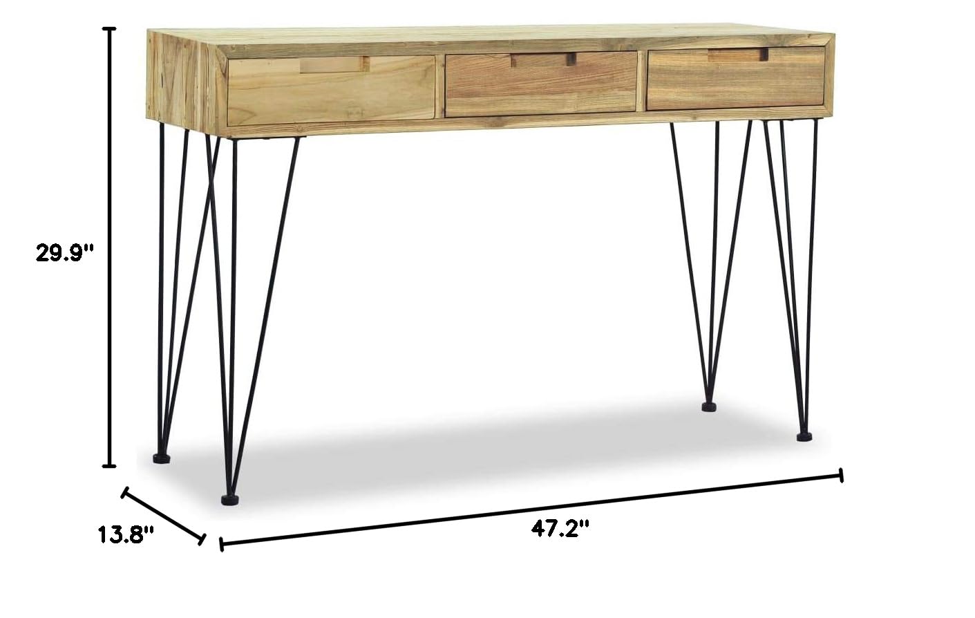Industrial Metal End Table - Round Side Table for Sofa & Living Room, Sturdy Teak Console Table 47.2