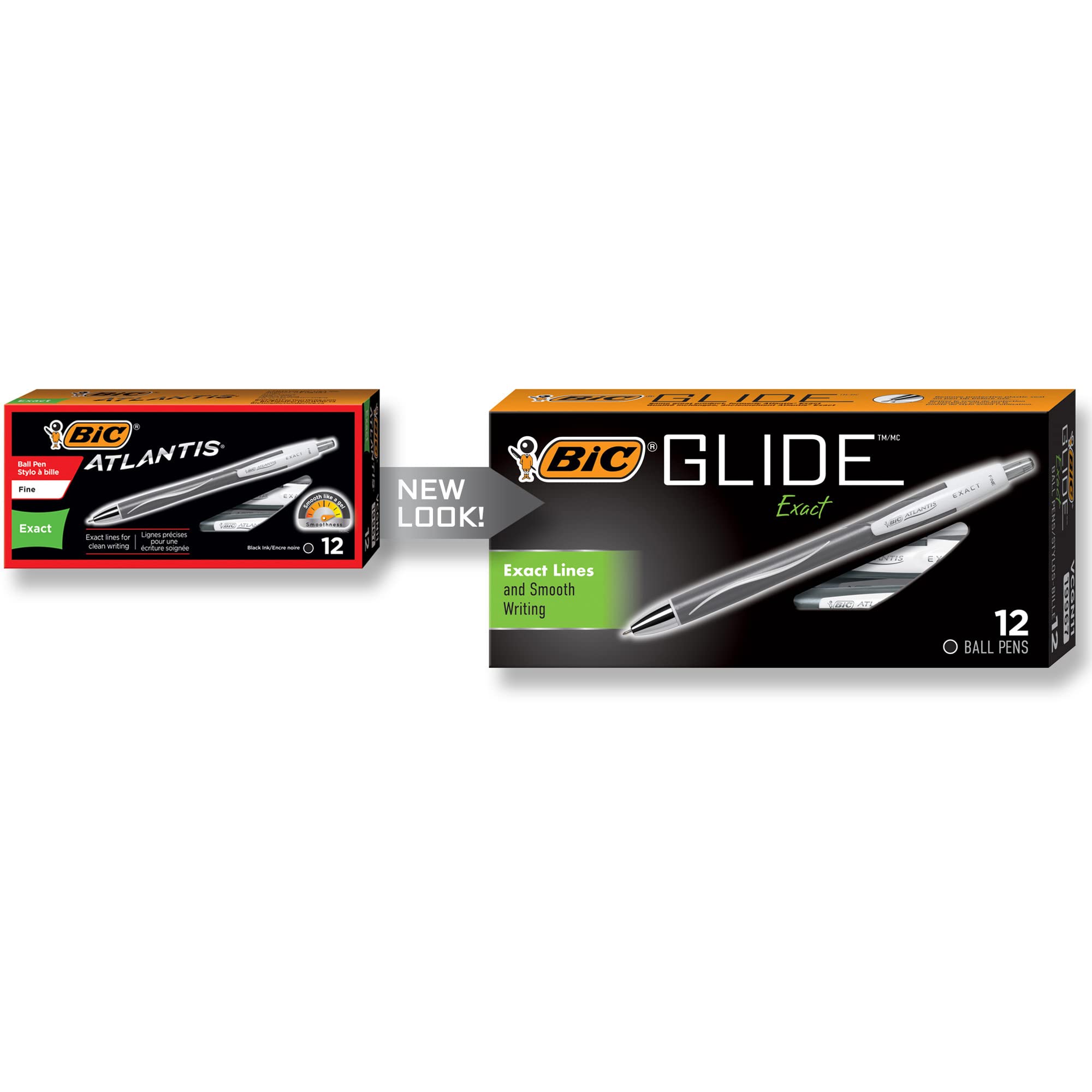 BIC Glide Exact Retractable Fine Point 0.7mm Pens - Black Ink, 12-Pack (VCGN11BK) - Smooth Writing for Office, School & Note Taking