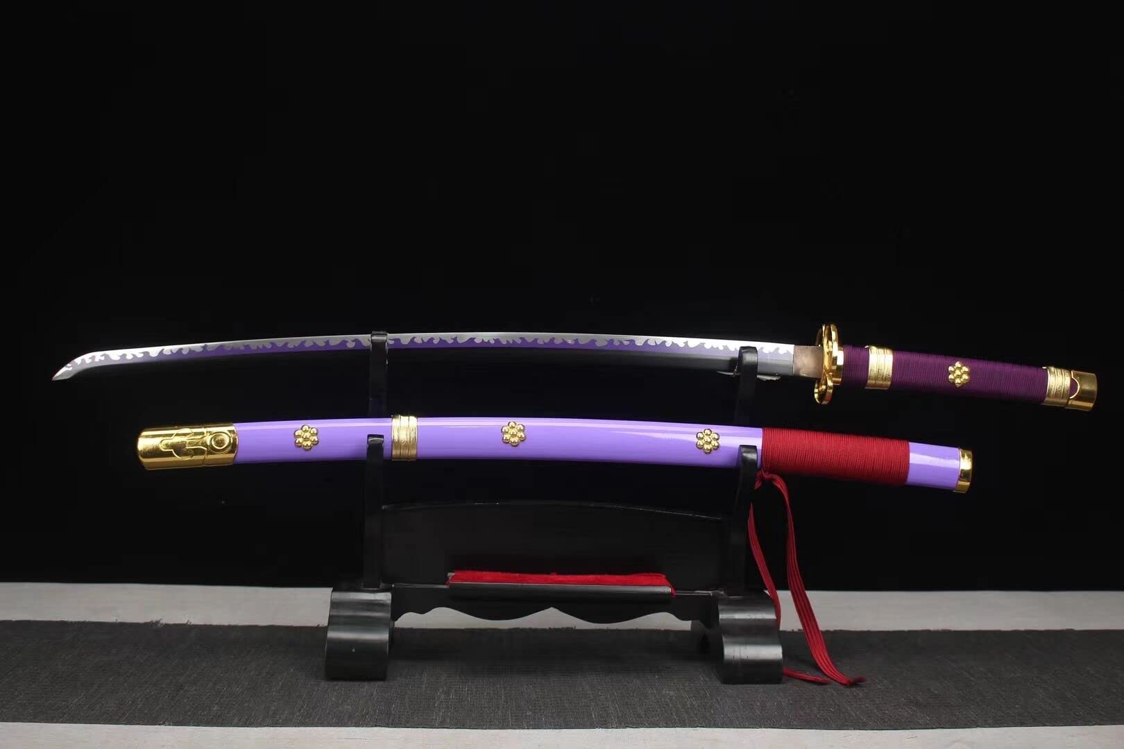 Sharp One Piece Roronoa Zoro Enma Katana - 1045 Carbon Steel Purple Blade Japanese Anime Cosplay Sword - Perfect for Cosplay, Halloween, and Anime Conventions