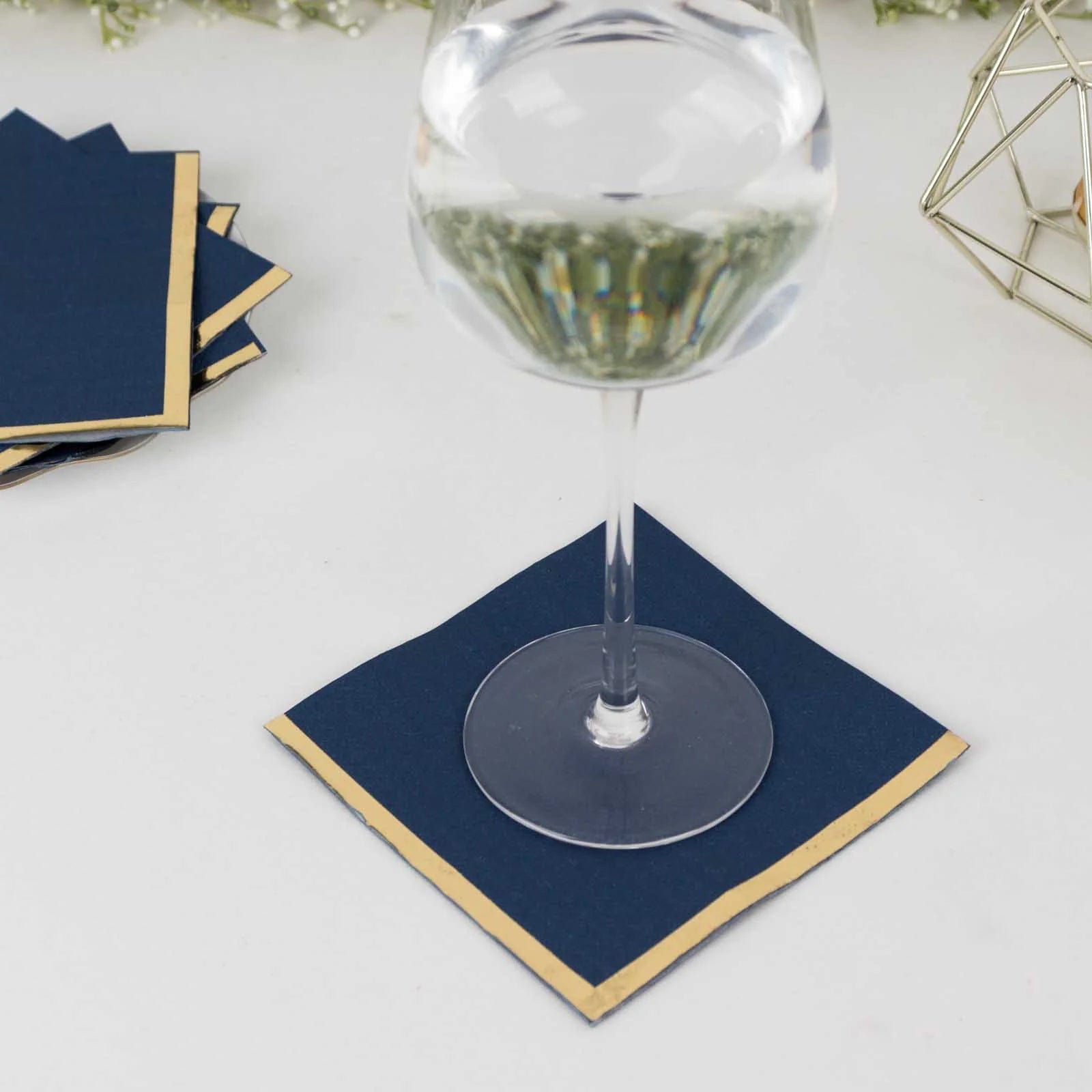 50 Soft 2-Ply Disposable Dinner Cocktail Napkins with Gold Foil Edge - Elegant Party Tableware for Weddings, Events & Home Entertaining