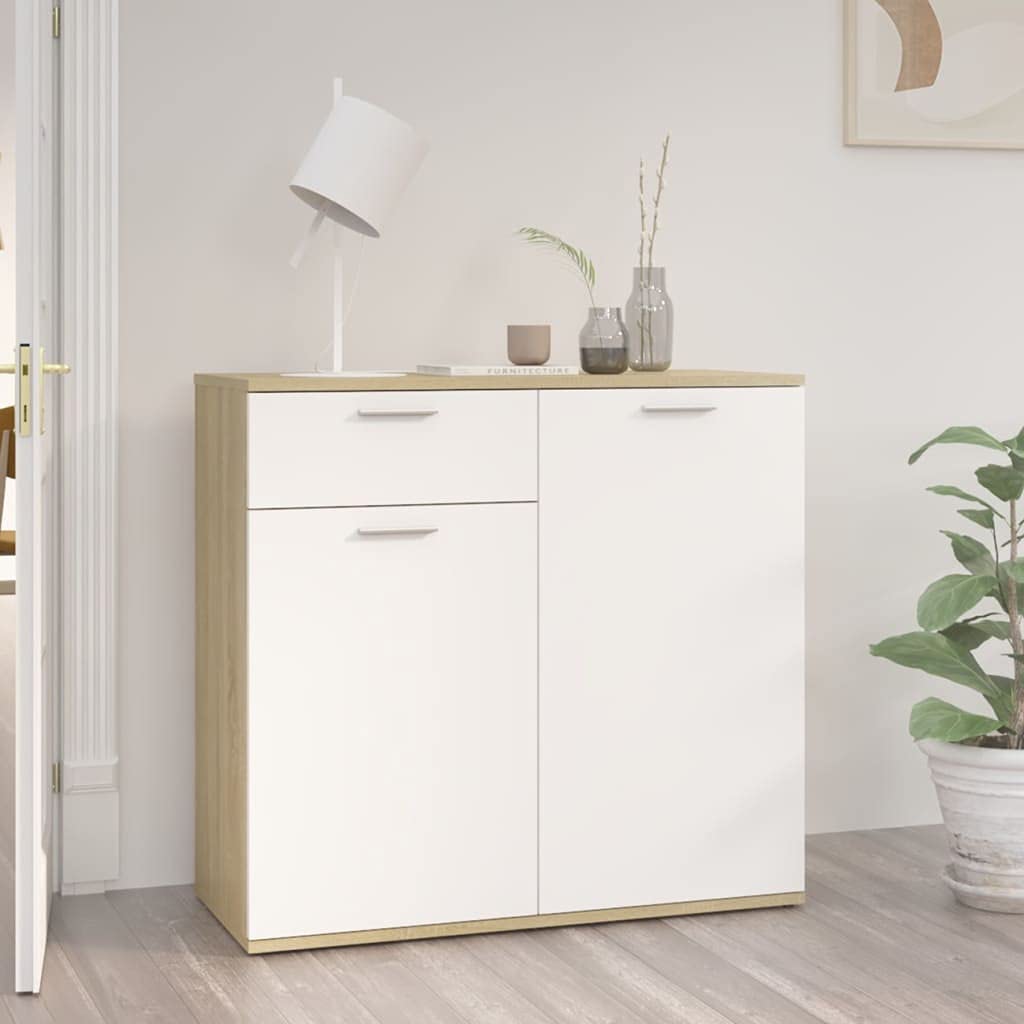 Buffet Sideboard Console Table - Solid Wood Storage Cabinet with 2 Doors & 1 Drawer - Entryway, Kitchen, Dining Room Furniture - White & Brown Finish - Perfect for Home Organization and Entertaining