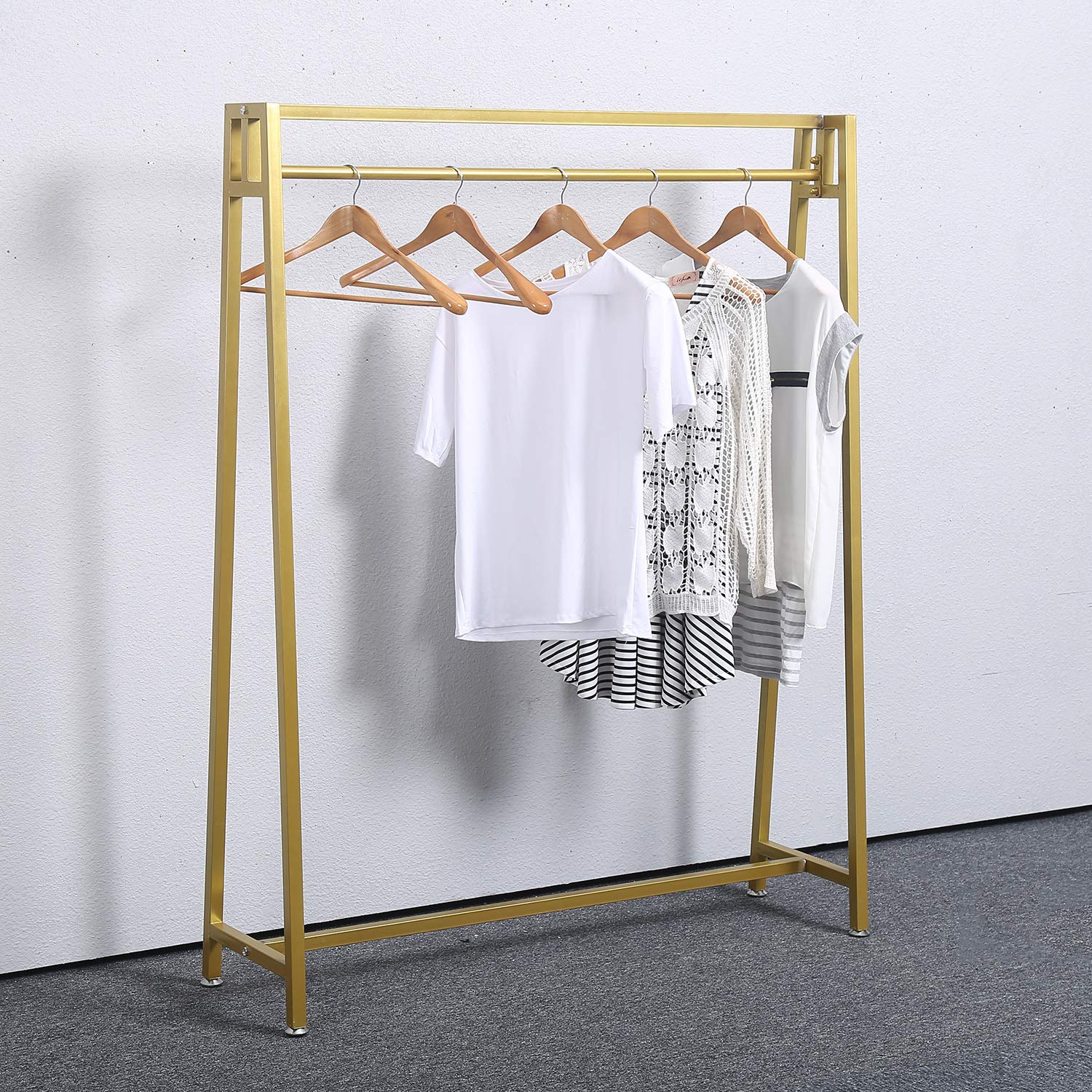MBQQ Modern Metal Clothes Rack with Hanging Organizer - Gold Garment Rack for Laundry Drying, Closet Storage & Boutique Display | Space-Saving Home & Commercial Use
