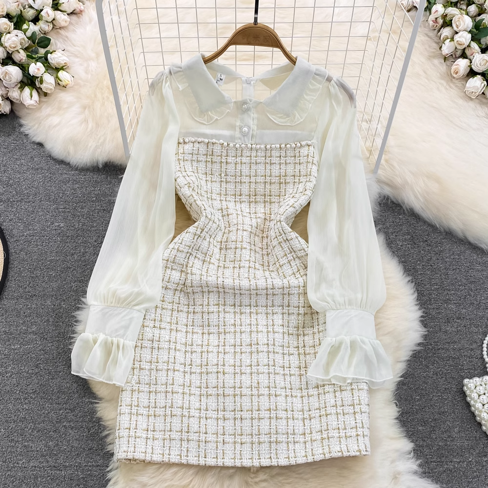 Elegant Autumn Chiffon Long Sleeve A-Line Short Dress 1609 - Perfect for Fall Weddings, Date Nights & Office Wear